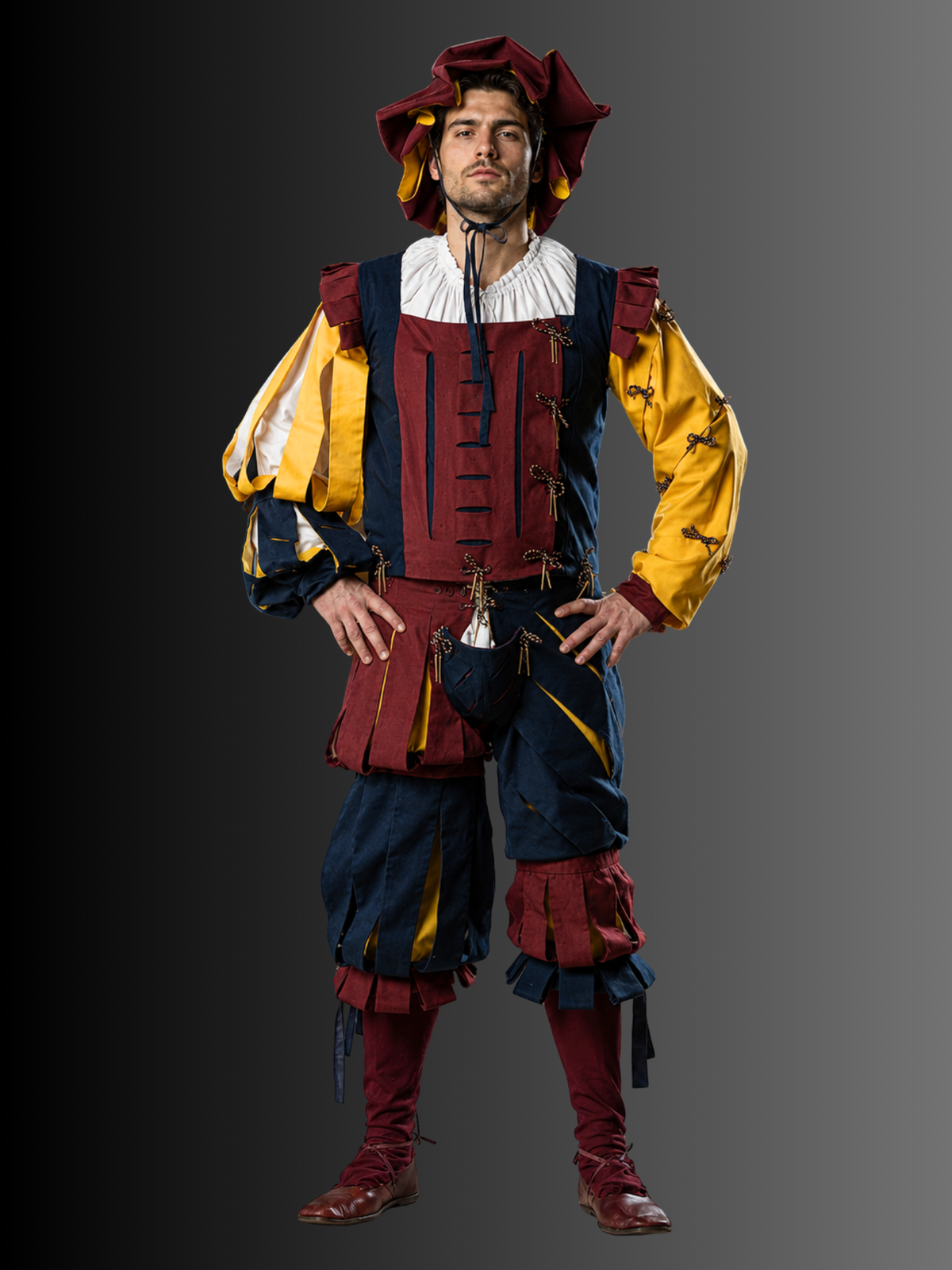 Men's Landsknecht Renaissance Costume with Slashed Doublet and Breeches