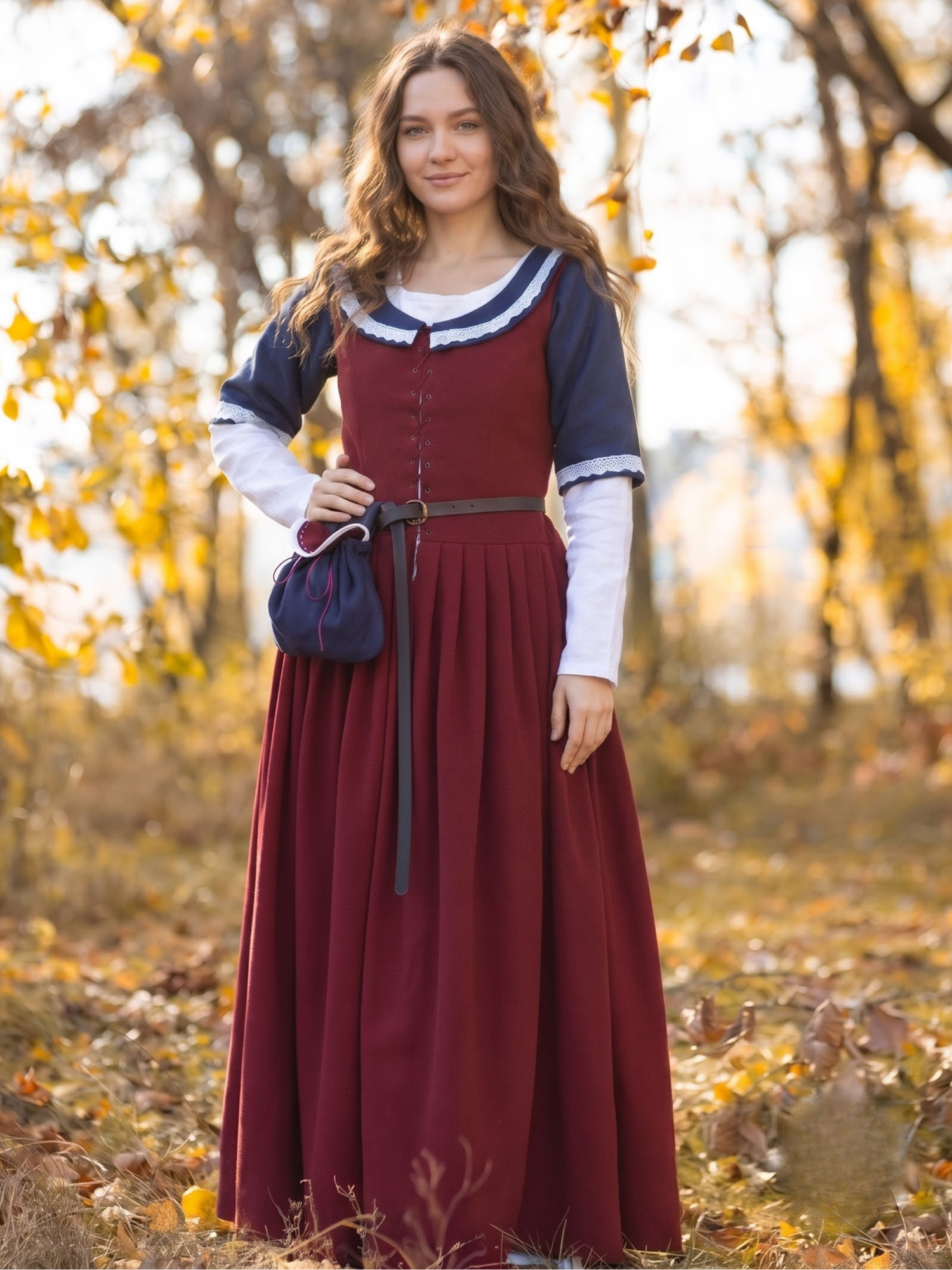 Women’s Burgundy Renaissance Dress – Medieval Peasant & Tavern Maiden Costume