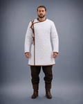 Men's White Medieval Quilted Gambeson with Brown Trim – Padded Arming Coat for LARP, SCA & Reenactment