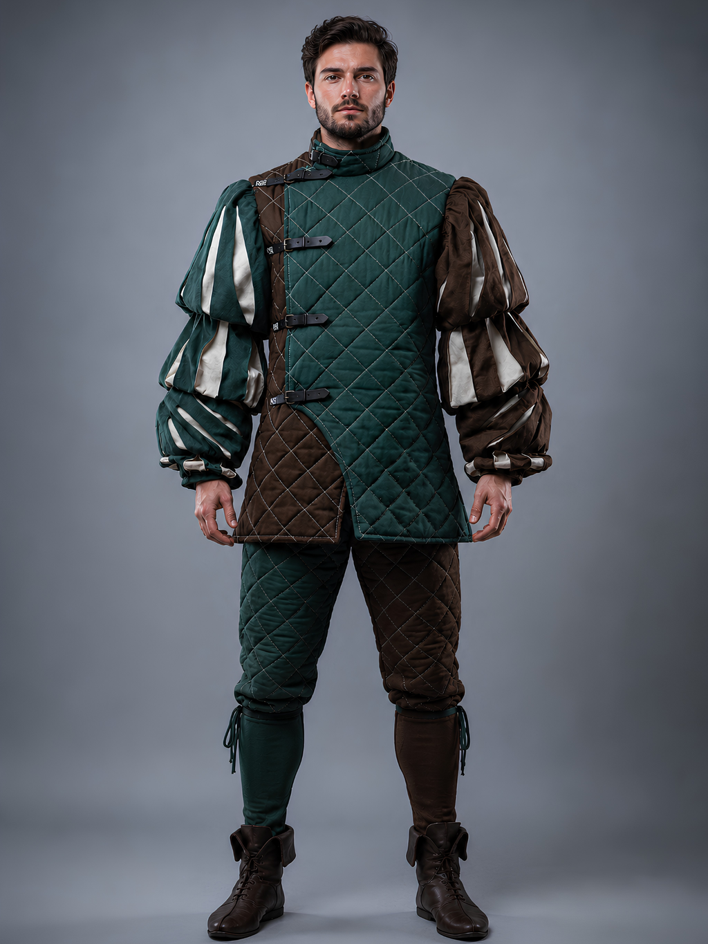 Men's Medieval Quilted Gambeson and Chausses Costume Set