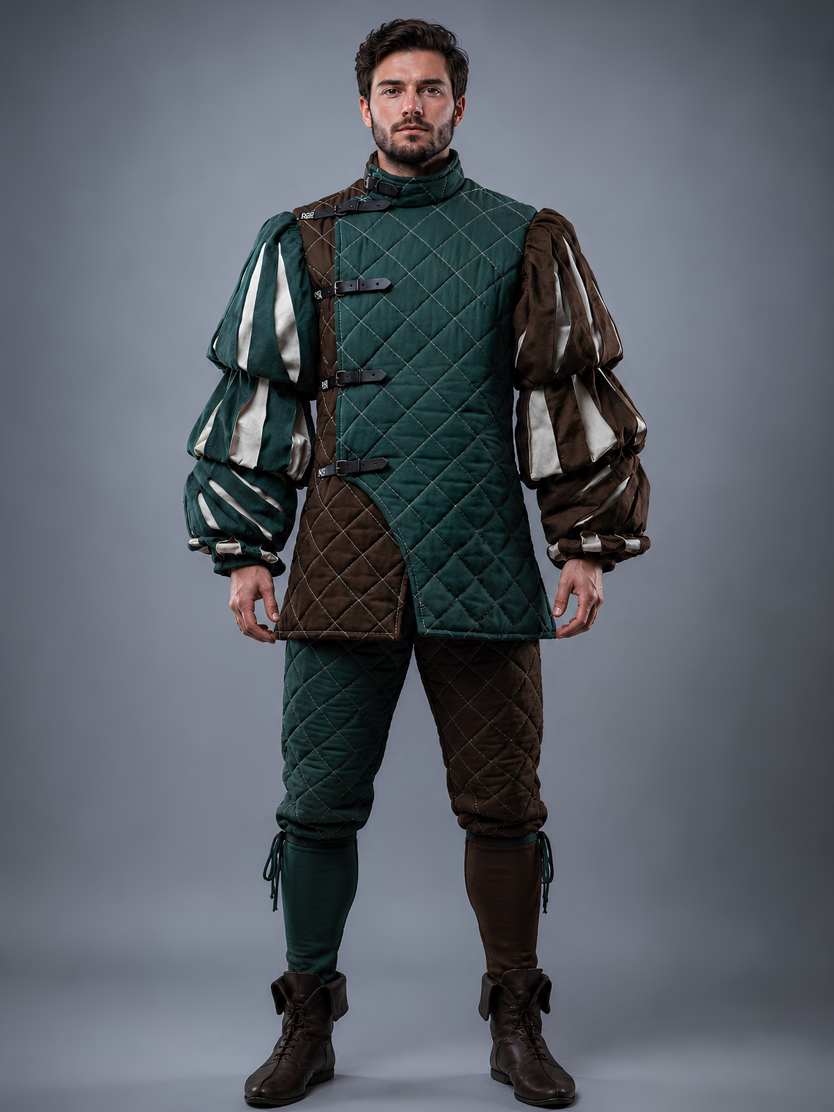 Men's Medieval Quilted Gambeson and Chausses Costume Set