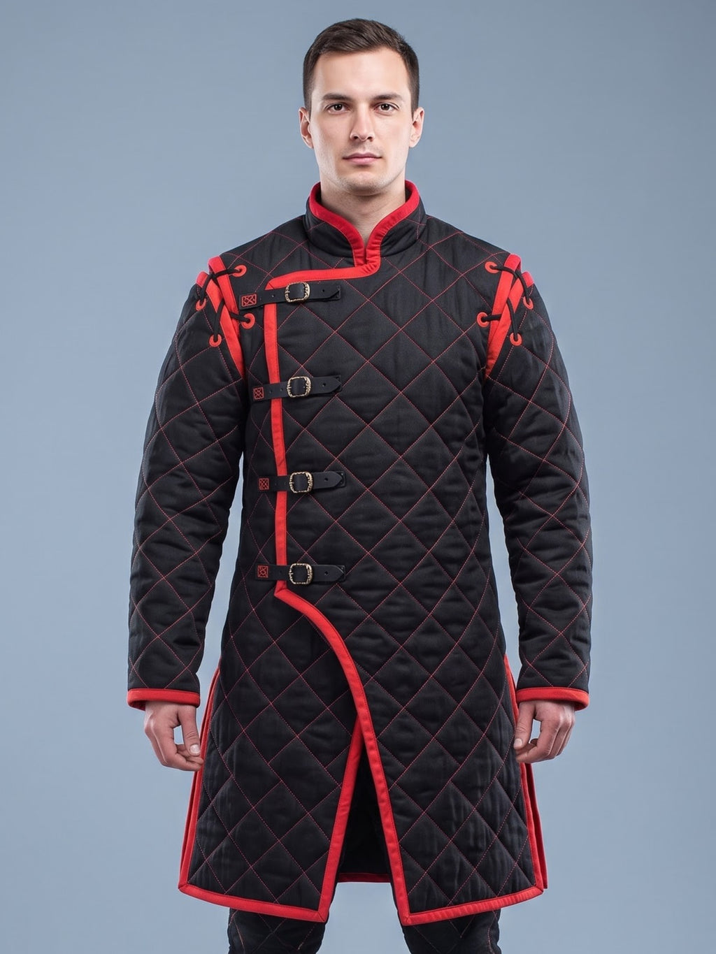 Black Medieval gambeson, Light Armor Coat, HEMA Medieval man costume, Black gambeson, Ren faire armor long sleeve