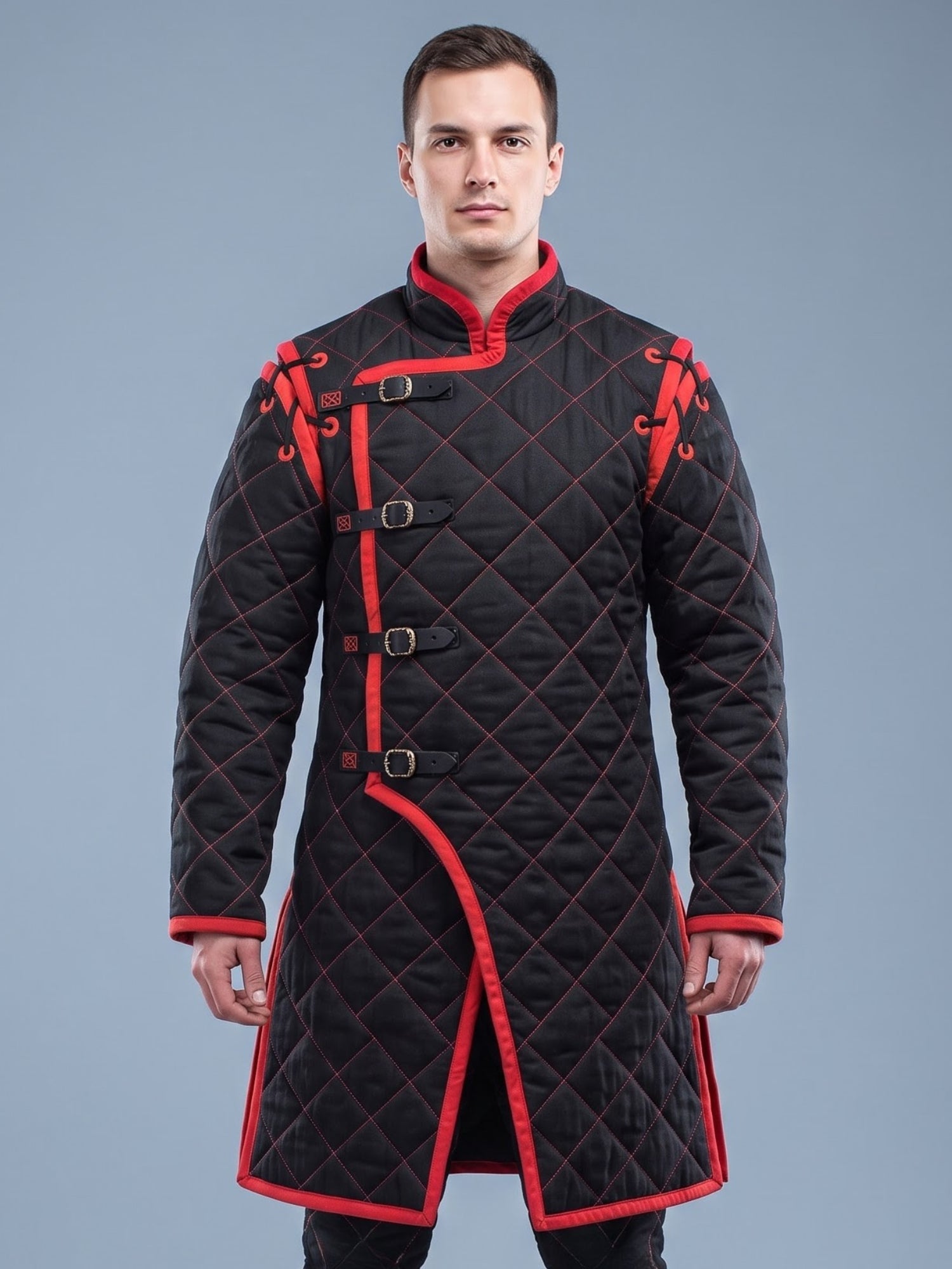 Black Medieval gambeson, Light Armor Coat, HEMA Medieval man costume, Black gambeson, Ren faire armor long sleeve