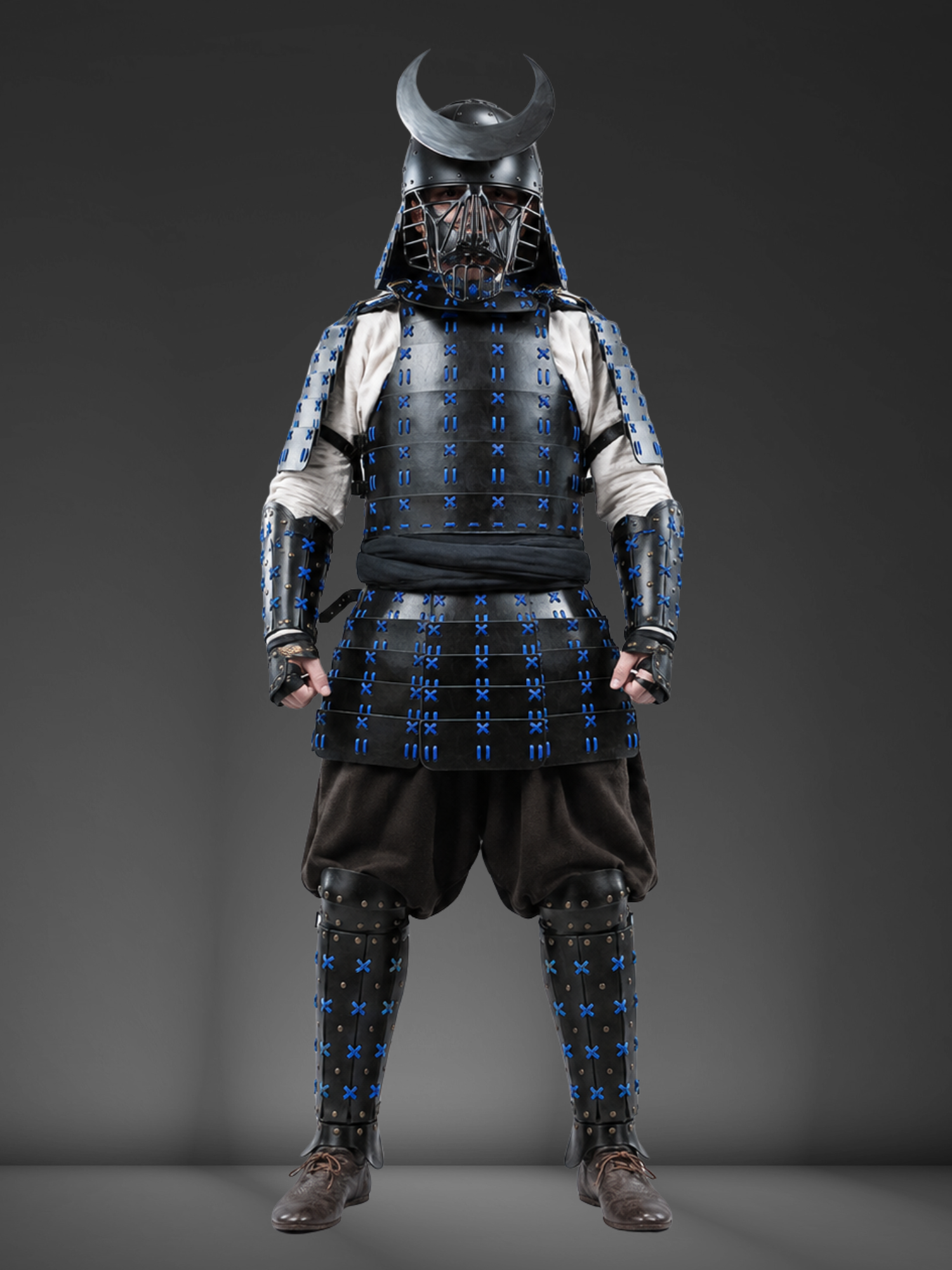 Black & Royal Blue Samurai Armor Set – Crescent Crest Warrior Armor