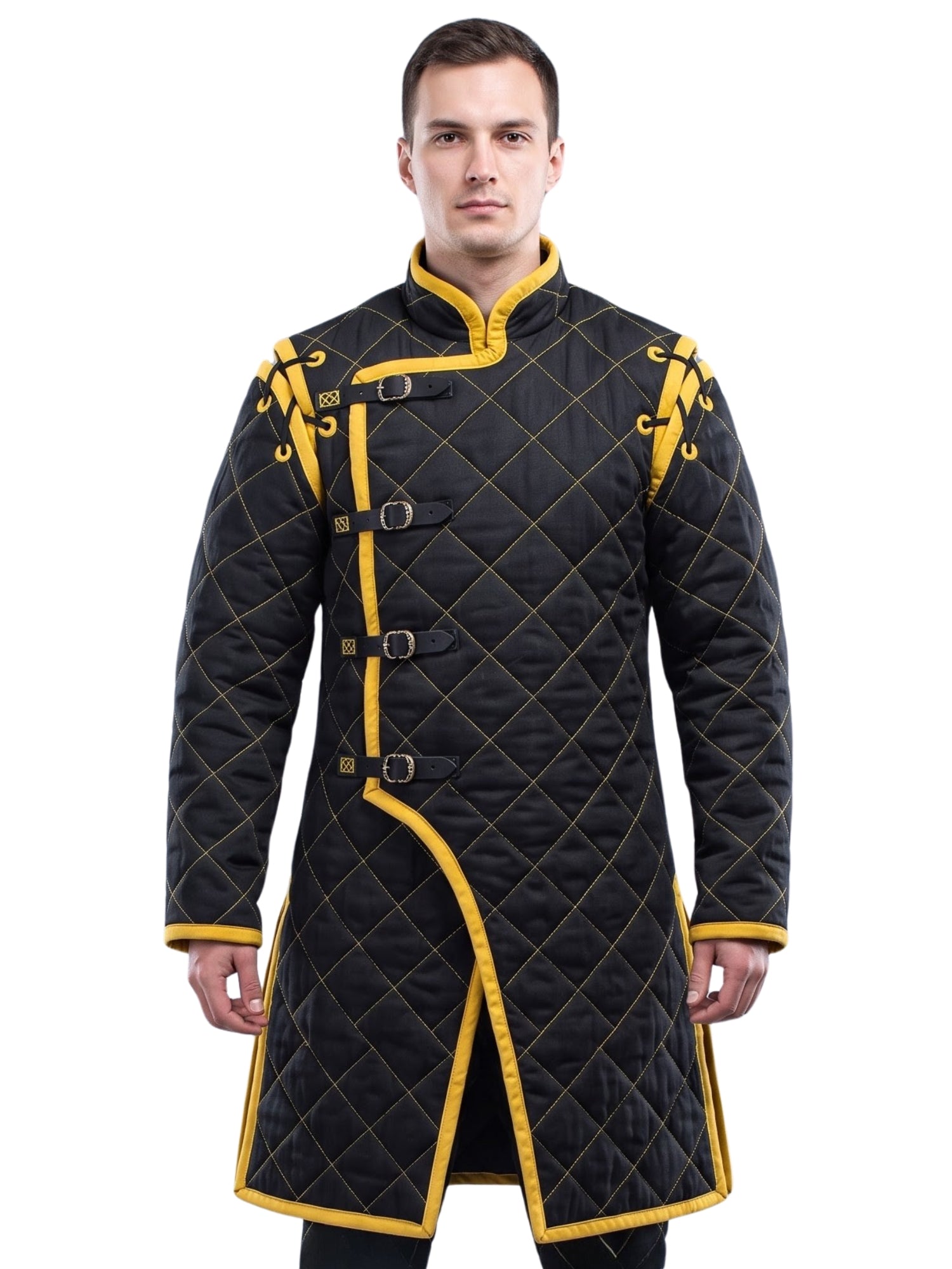 Black Medieval gambeson, Light Armor Coat, HEMA Medieval man costume, Black gambeson, Ren faire armor long sleeve