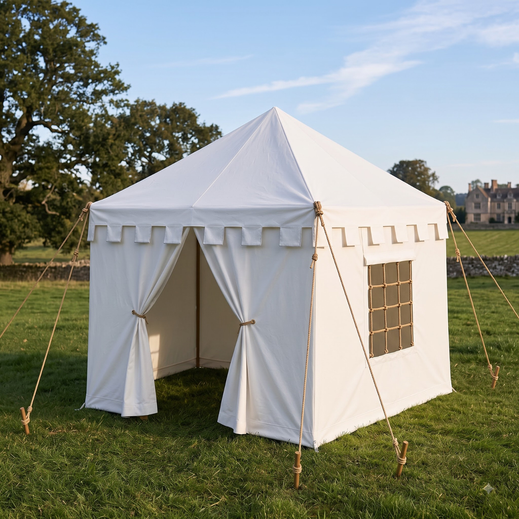Medieval Canvas Pavilion Tent – White Historical Reenactment Camping & LARP