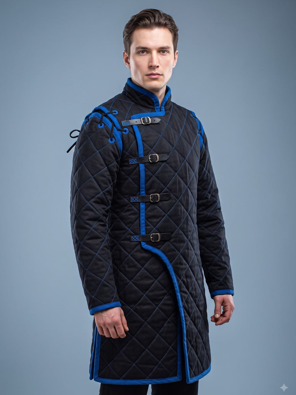 Black Medieval gambeson, Light Armor Coat, HEMA Medieval man costume, Black gambeson, Ren faire armor long sleeve