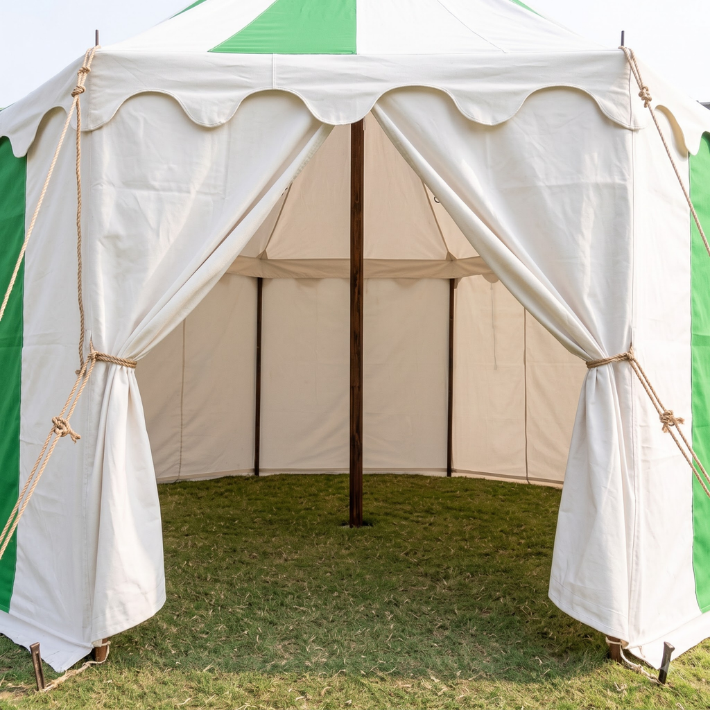 Medieval Green & White Canvas Pavilion Tent – Historical Reenactment LARP SCA Camping Shelter
