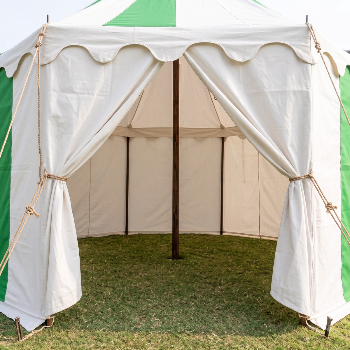 Medieval Green & White Canvas Pavilion Tent – Historical Reenactment LARP SCA Camping Shelter