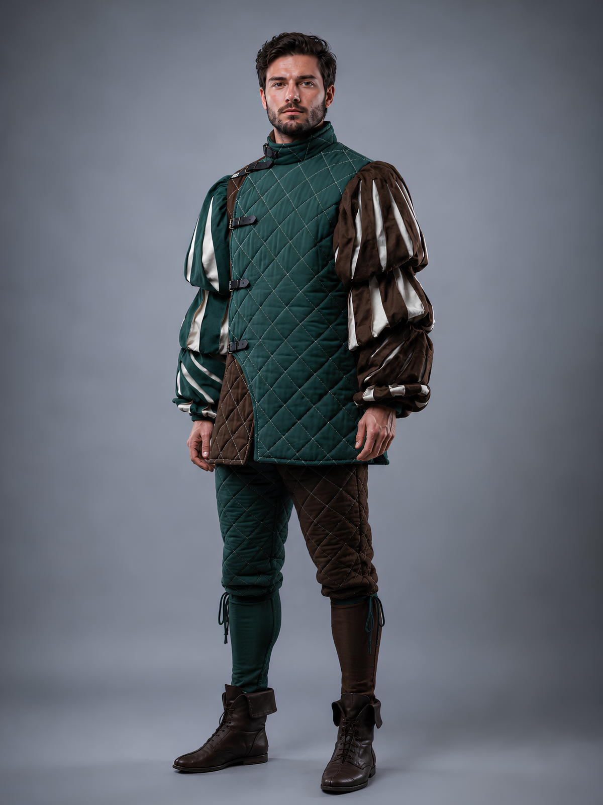 Men's Medieval Quilted Gambeson and Chausses Costume Set