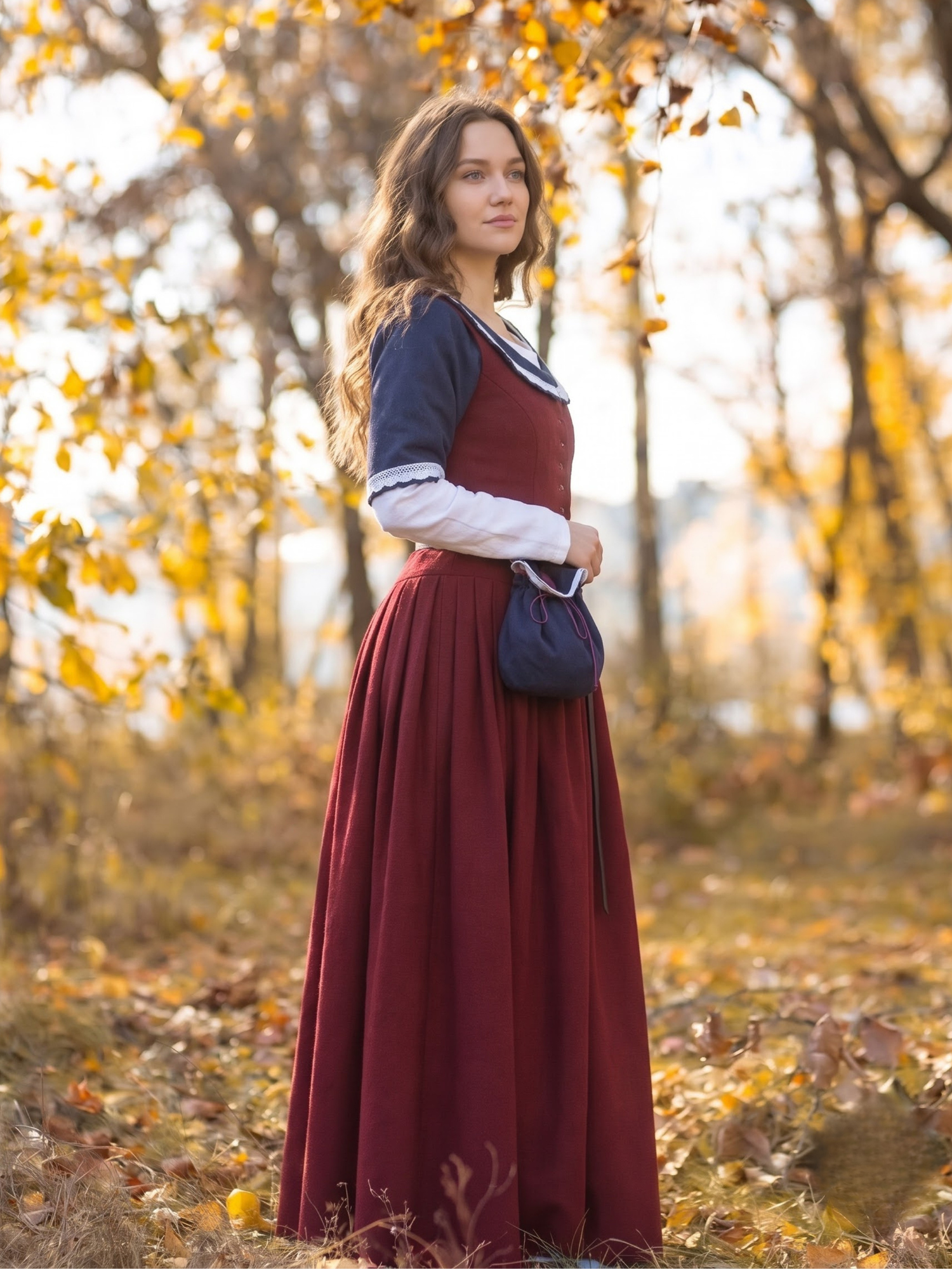 Women’s Burgundy Renaissance Dress – Medieval Peasant & Tavern Maiden Costume