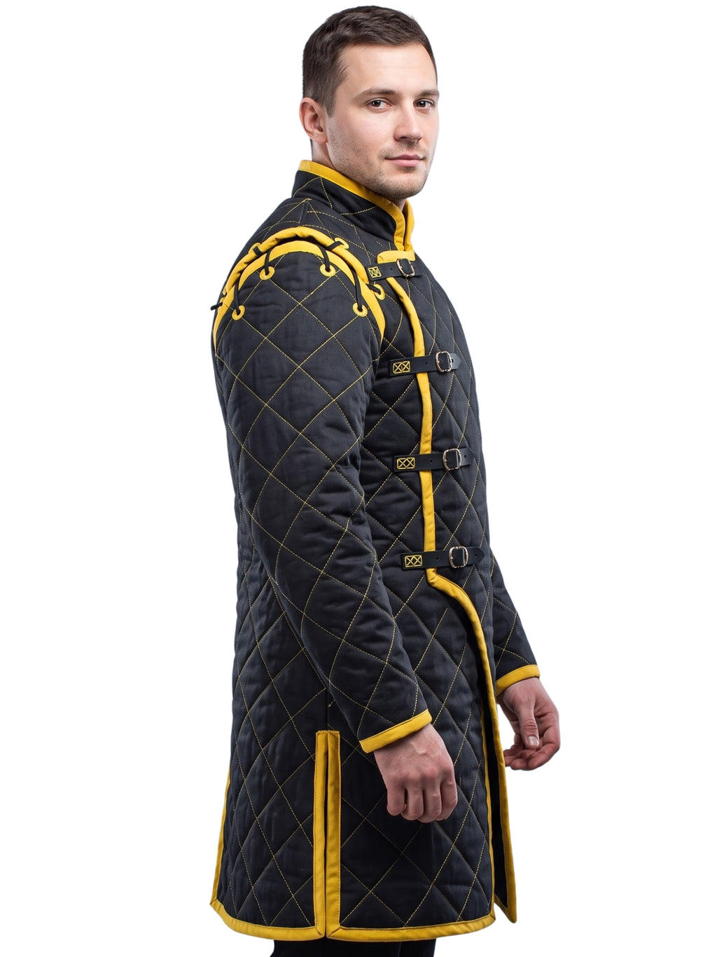 Black Medieval gambeson, Light Armor Coat, HEMA Medieval man costume, Black gambeson, Ren faire armor long sleeve