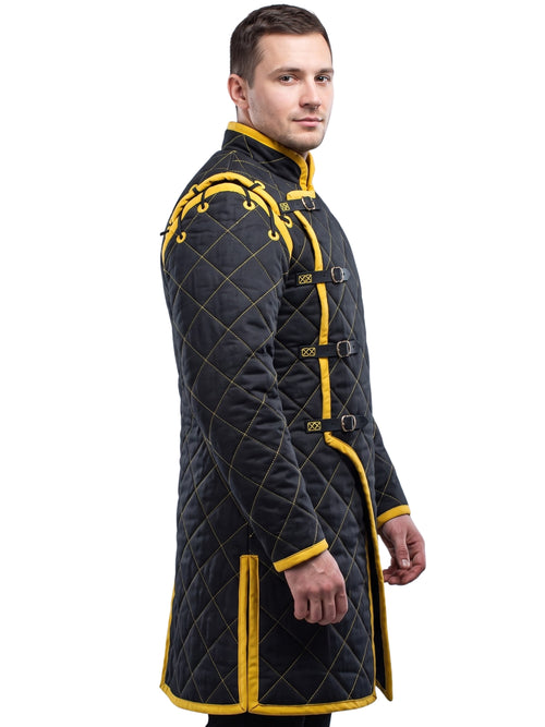 Black Medieval gambeson, Light Armor Coat, HEMA Medieval man costume, Black gambeson, Ren faire armor long sleeve