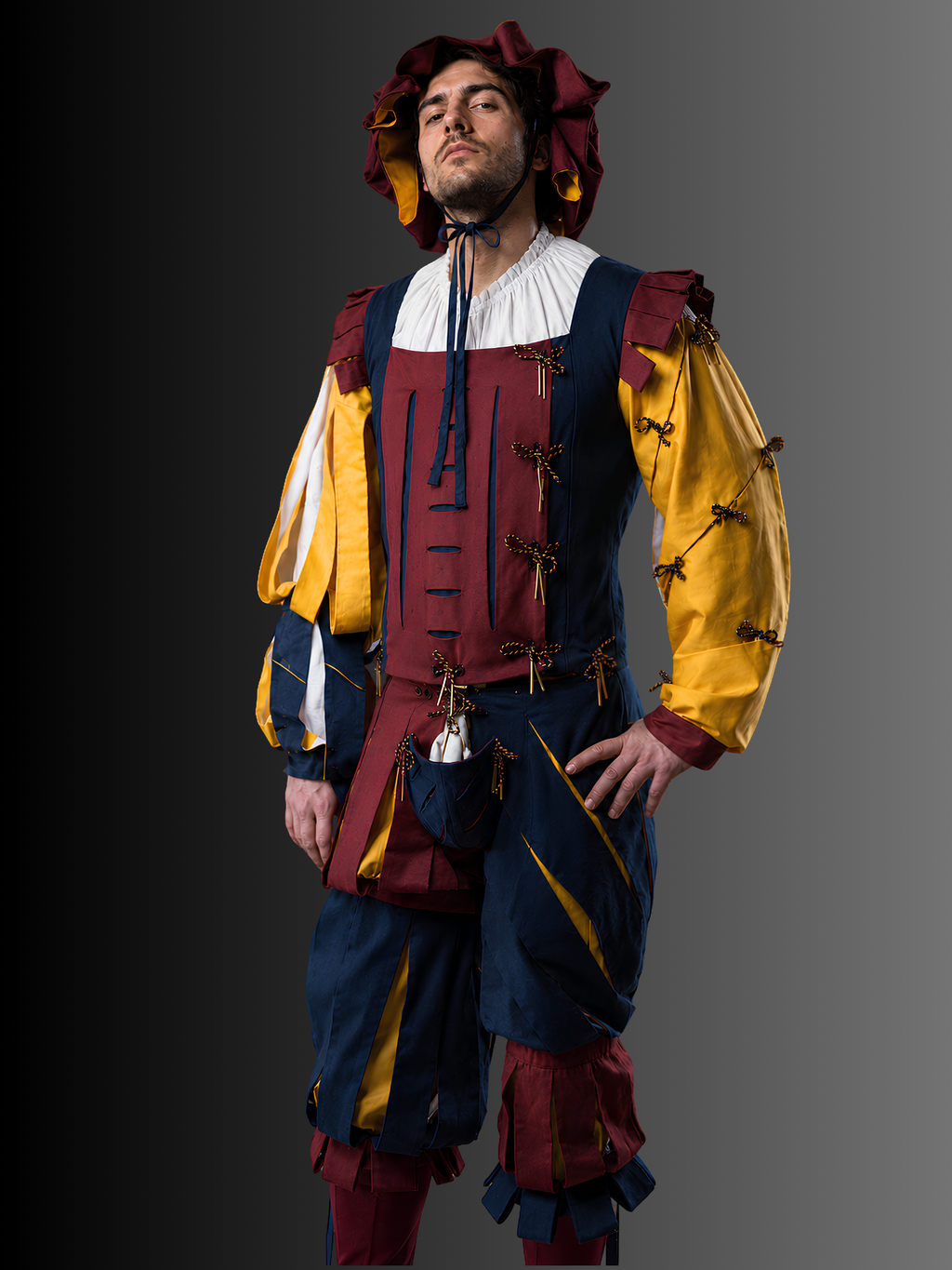Men's Landsknecht Renaissance Costume with Slashed Doublet and Breeches