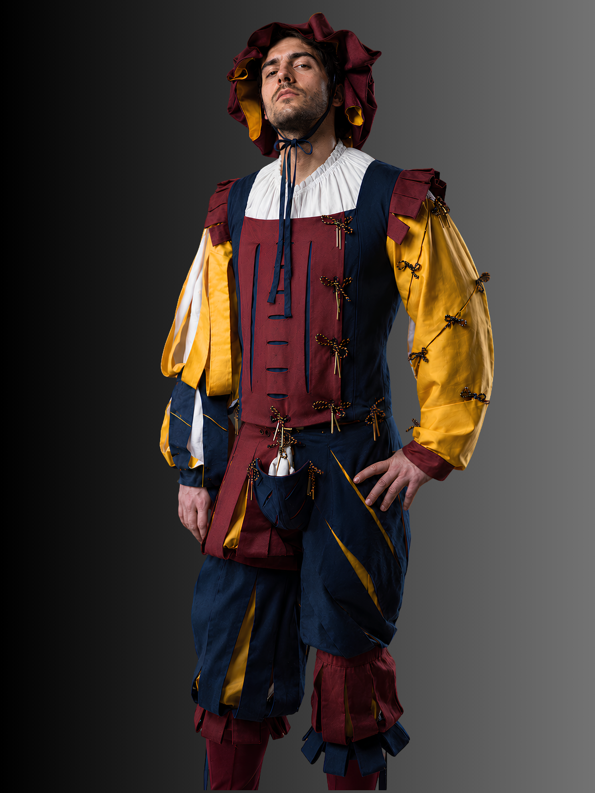 Men's Landsknecht Renaissance Costume with Slashed Doublet and Breeches