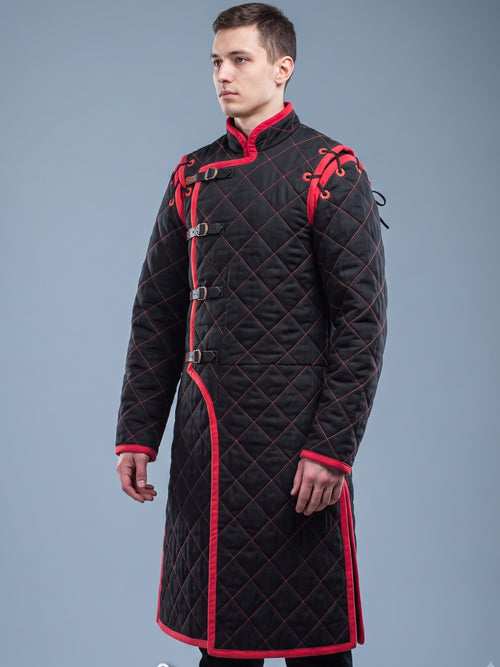 Black Medieval gambeson, Light Armor Coat, HEMA Medieval man costume, Black gambeson, Ren faire armor long sleeve