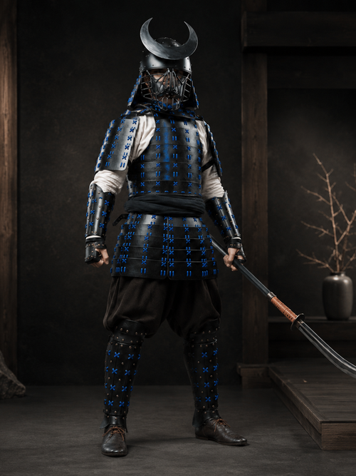 Black & Royal Blue Samurai Armor Set – Crescent Crest Warrior Armor