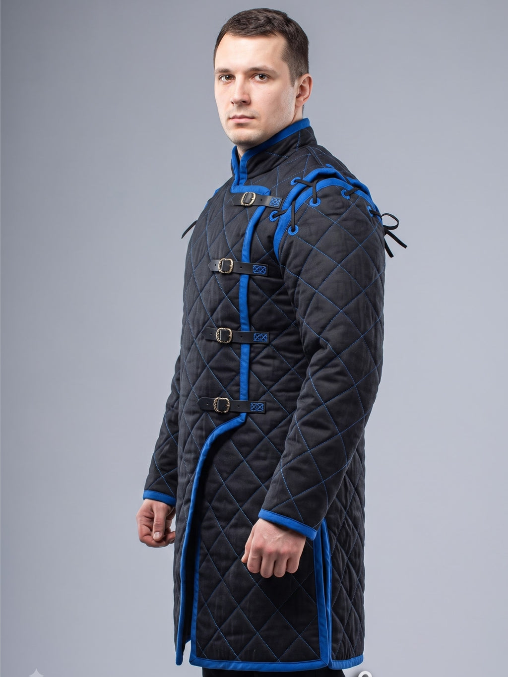 Black Medieval gambeson, Light Armor Coat, HEMA Medieval man costume, Black gambeson, Ren faire armor long sleeve
