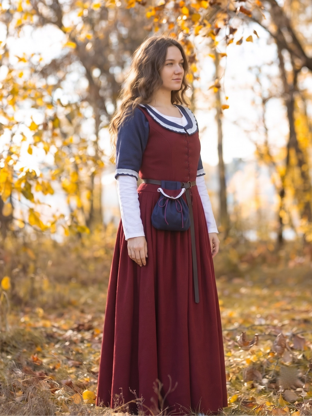 Women’s Burgundy Renaissance Dress – Medieval Peasant & Tavern Maiden Costume