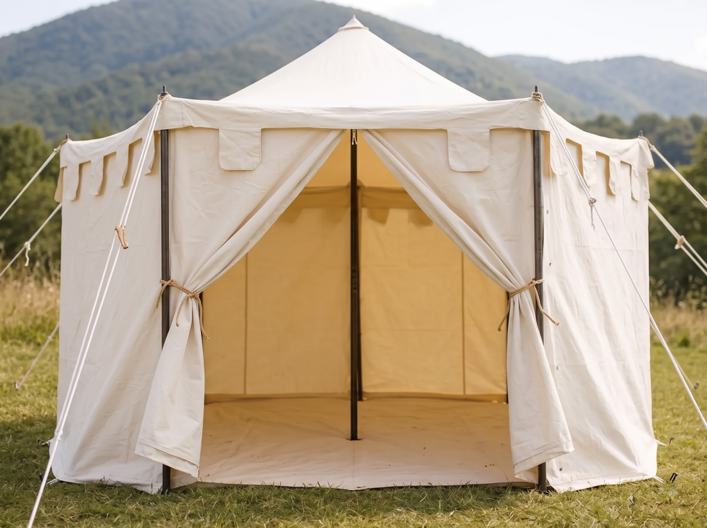 Medieval Canvas Pavilion Tent – White Historical Reenactment Camping & LARP Tent