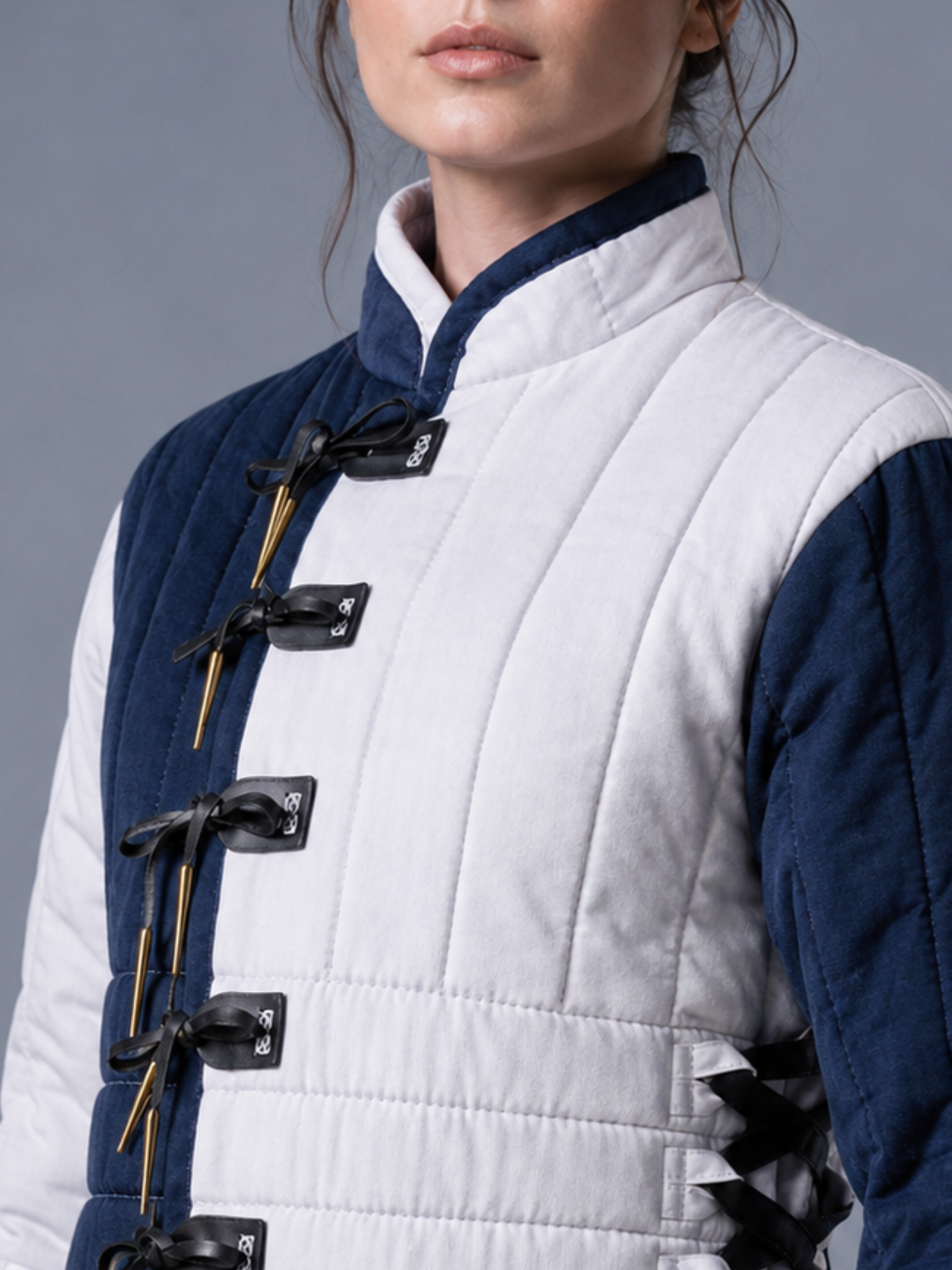 Medieval women Gambeson Aketon Costume – Navy & White Quilted Armor For Reenactment SCA LARP