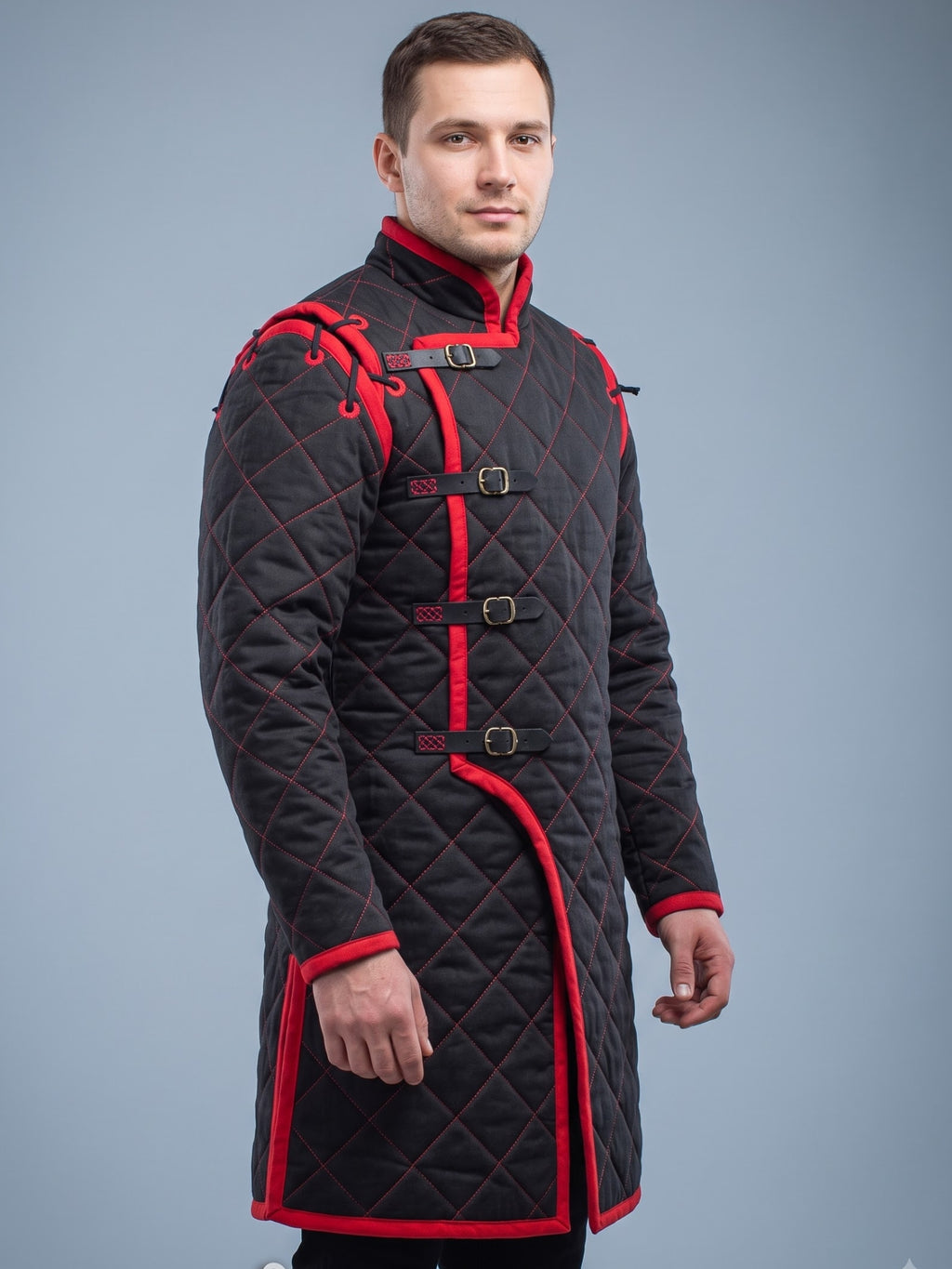 Black Medieval gambeson, Light Armor Coat, HEMA Medieval man costume, Black gambeson, Ren faire armor long sleeve
