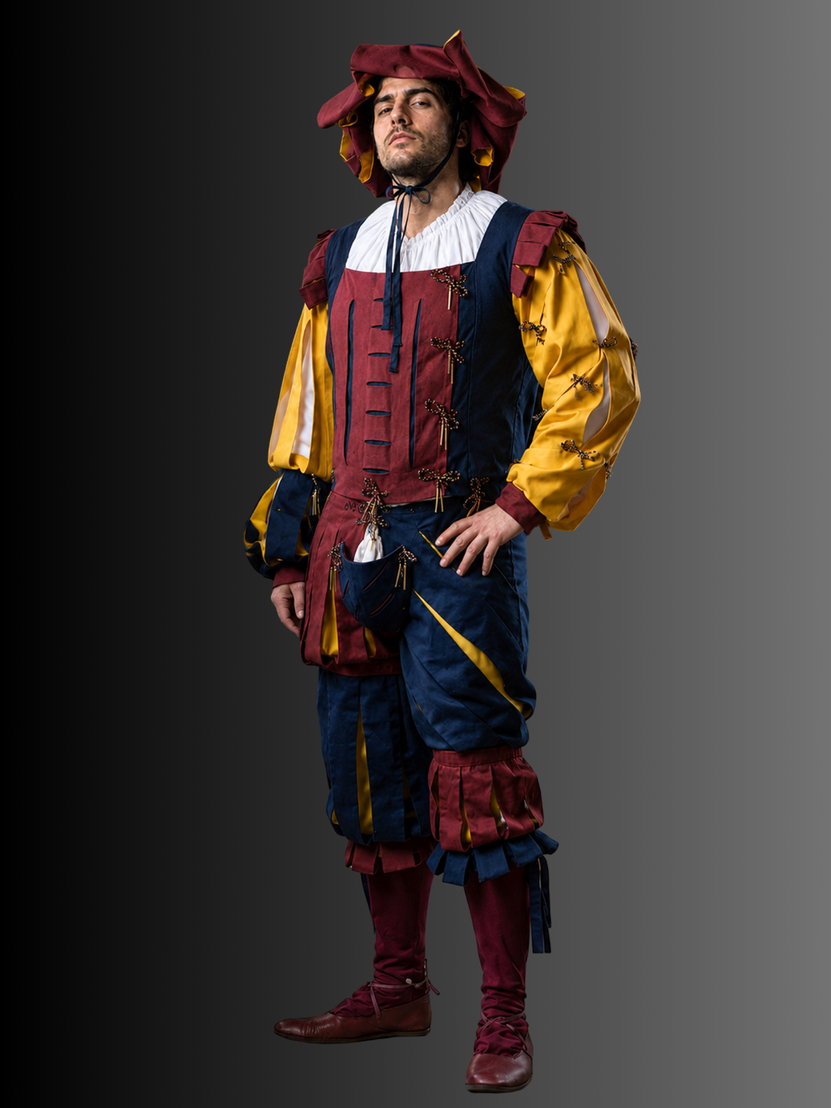 Men's Landsknecht Renaissance Costume with Slashed Doublet and Breeches
