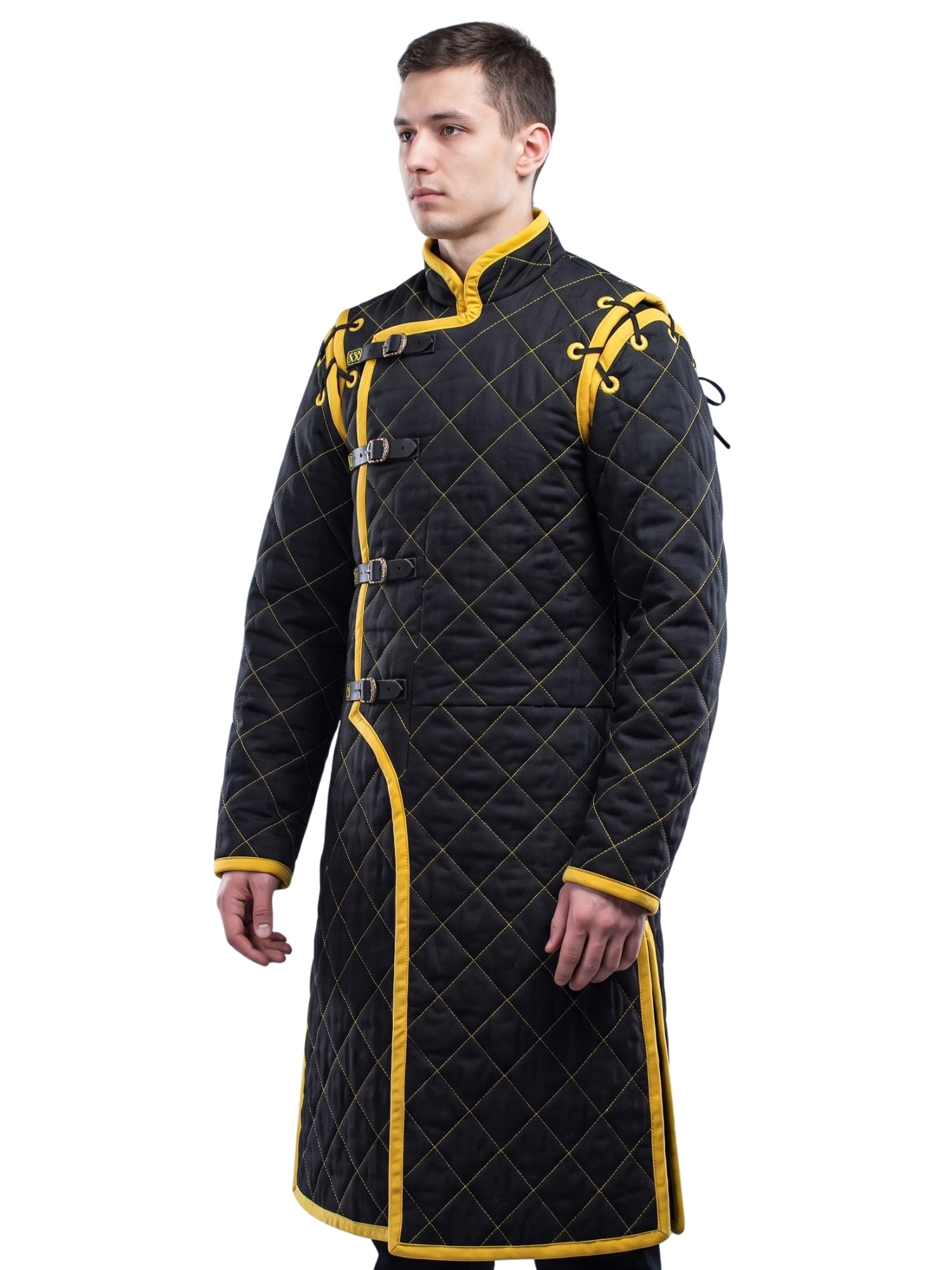 Black Medieval gambeson, Light Armor Coat, HEMA Medieval man costume, Black gambeson, Ren faire armor long sleeve