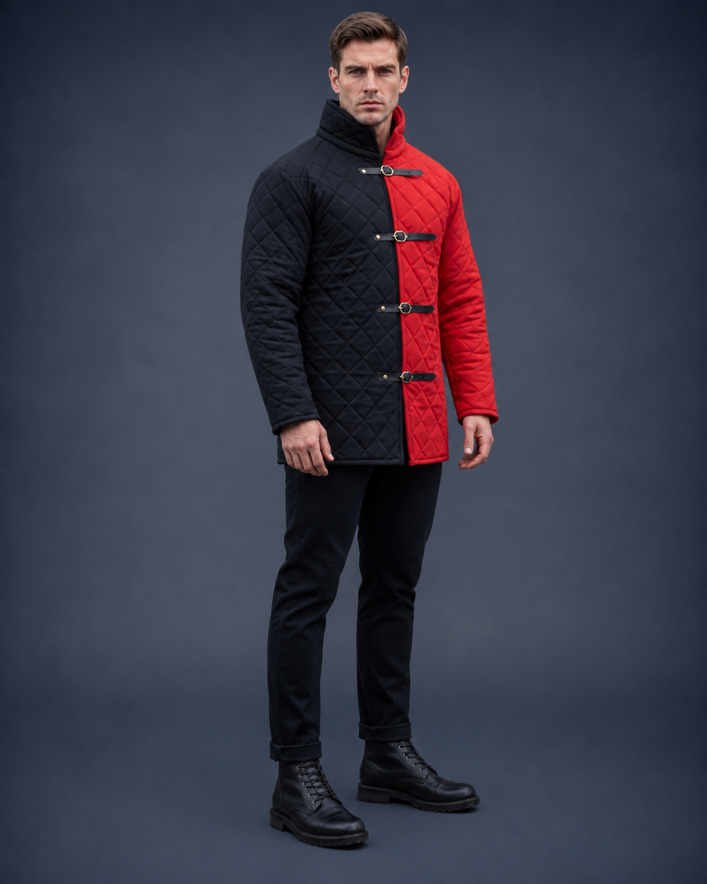 Men’s Medieval Red & Black Quilted Gambeson Jacket – Padded LARP Reenactment Armor Coat