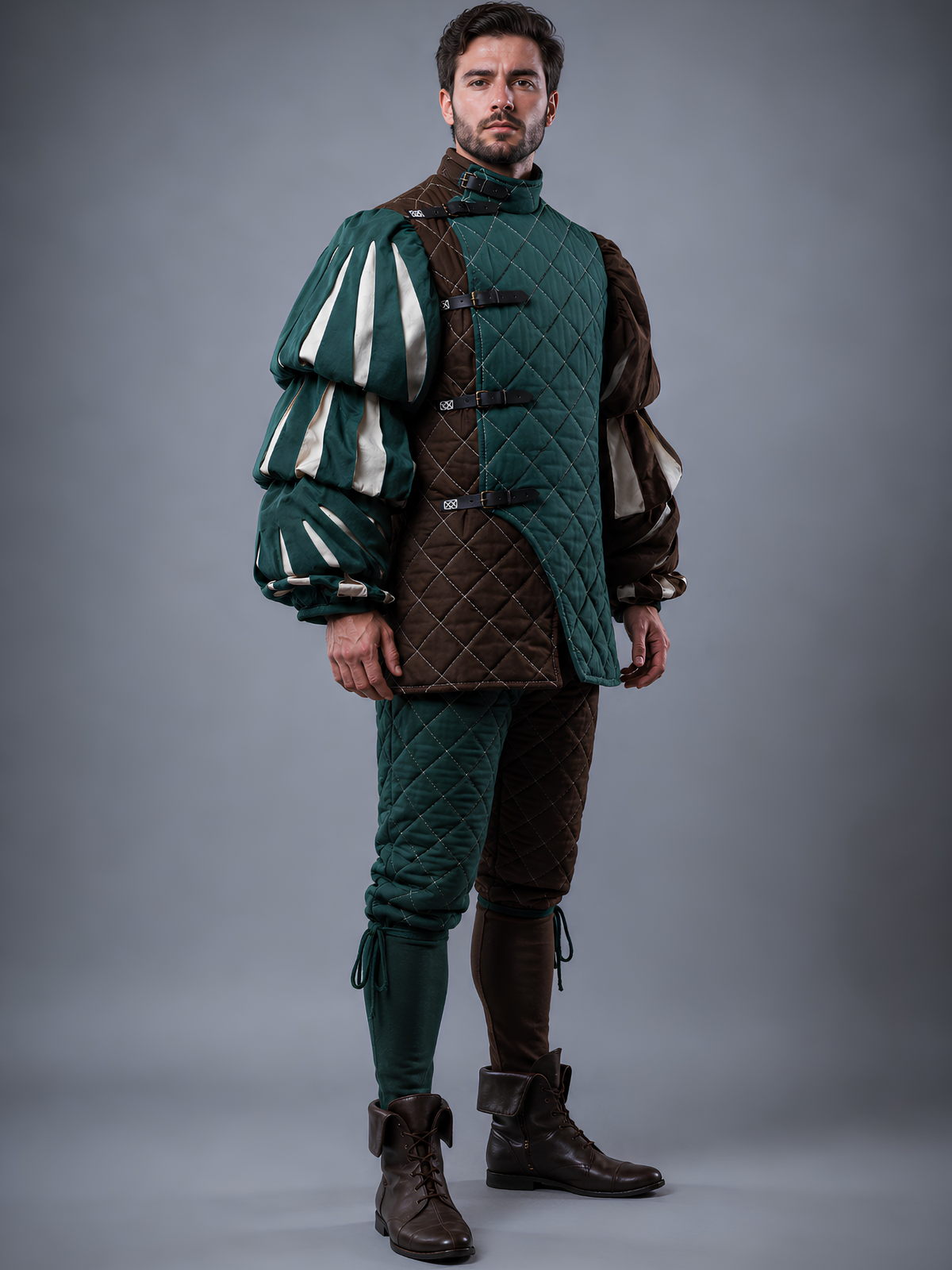 Men's Medieval Quilted Gambeson and Chausses Costume Set