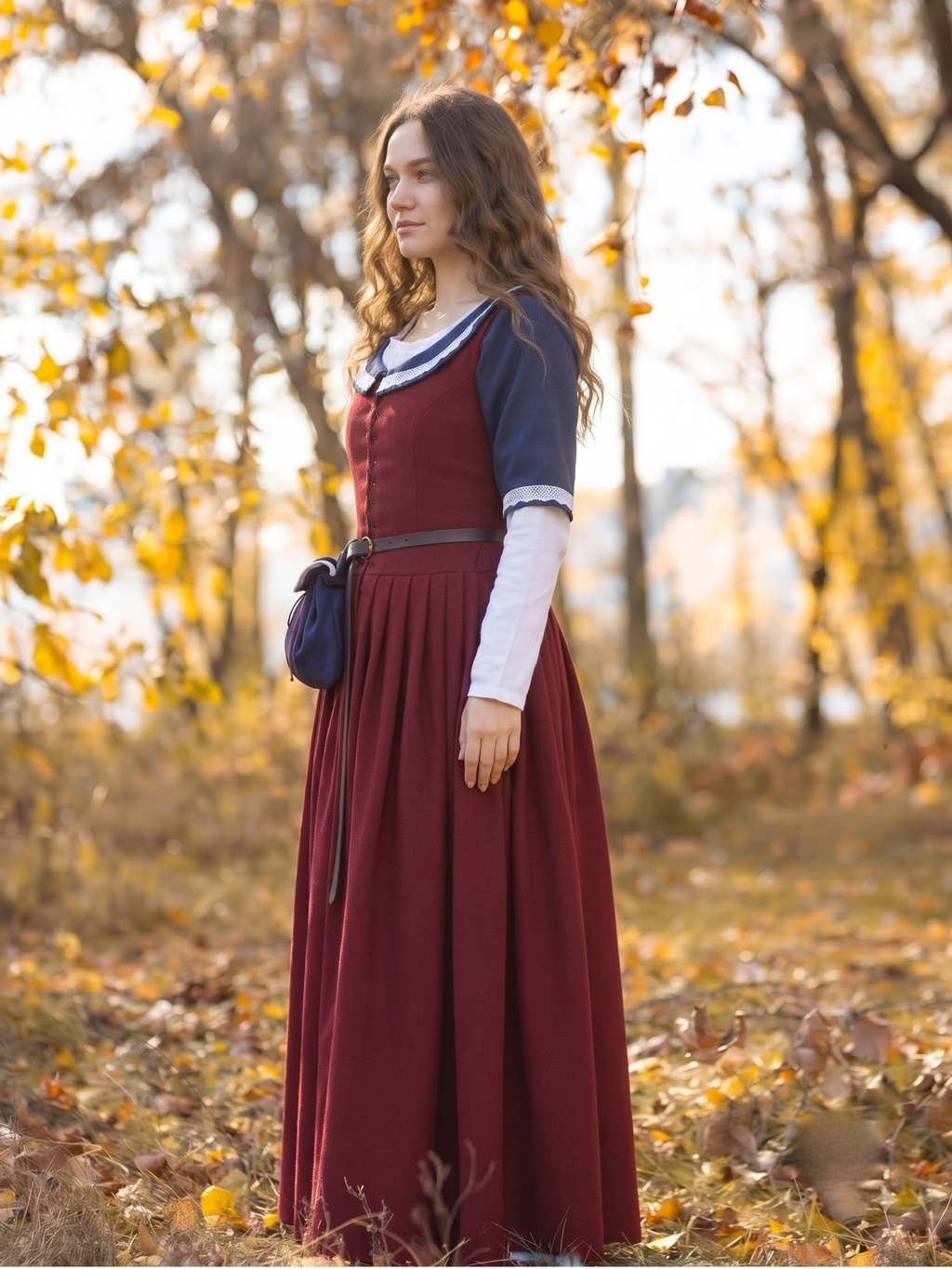 Women’s Burgundy Renaissance Dress – Medieval Peasant & Tavern Maiden Costume