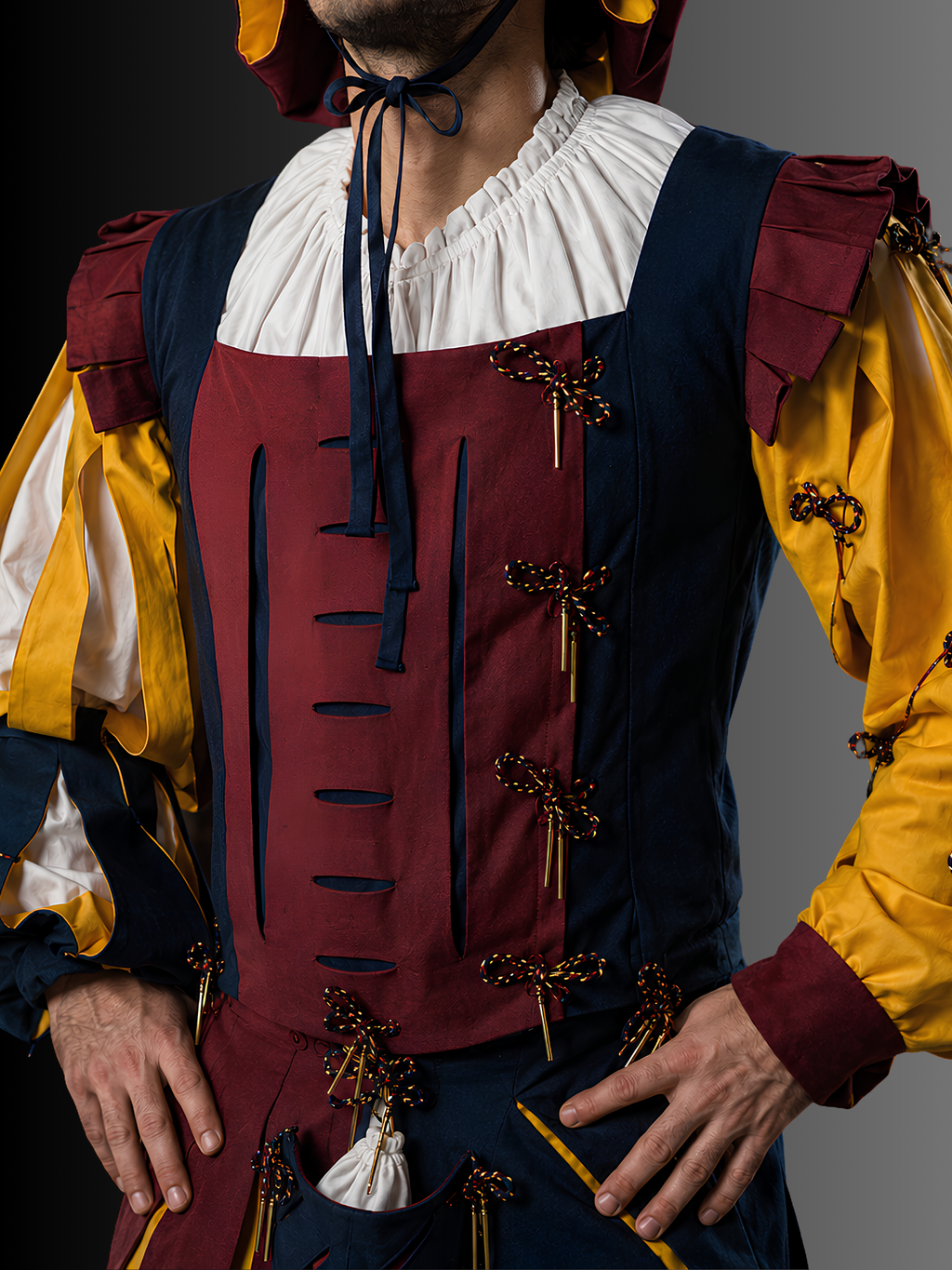 Men's Landsknecht Renaissance Costume with Slashed Doublet and Breeches