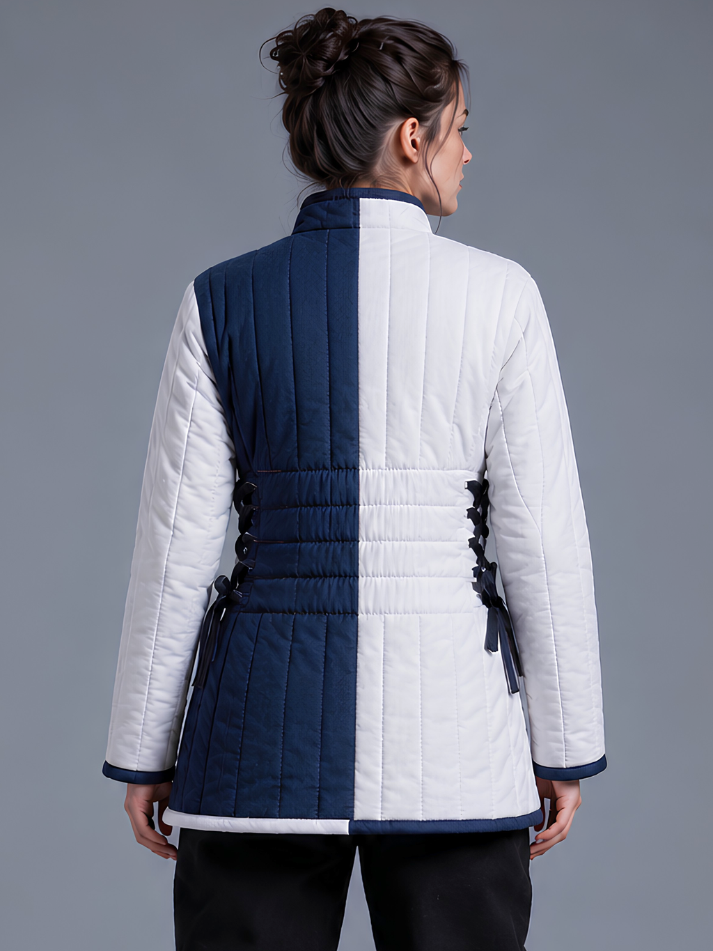 Medieval women Gambeson Aketon Costume – Navy & White Quilted Armor For Reenactment SCA LARP