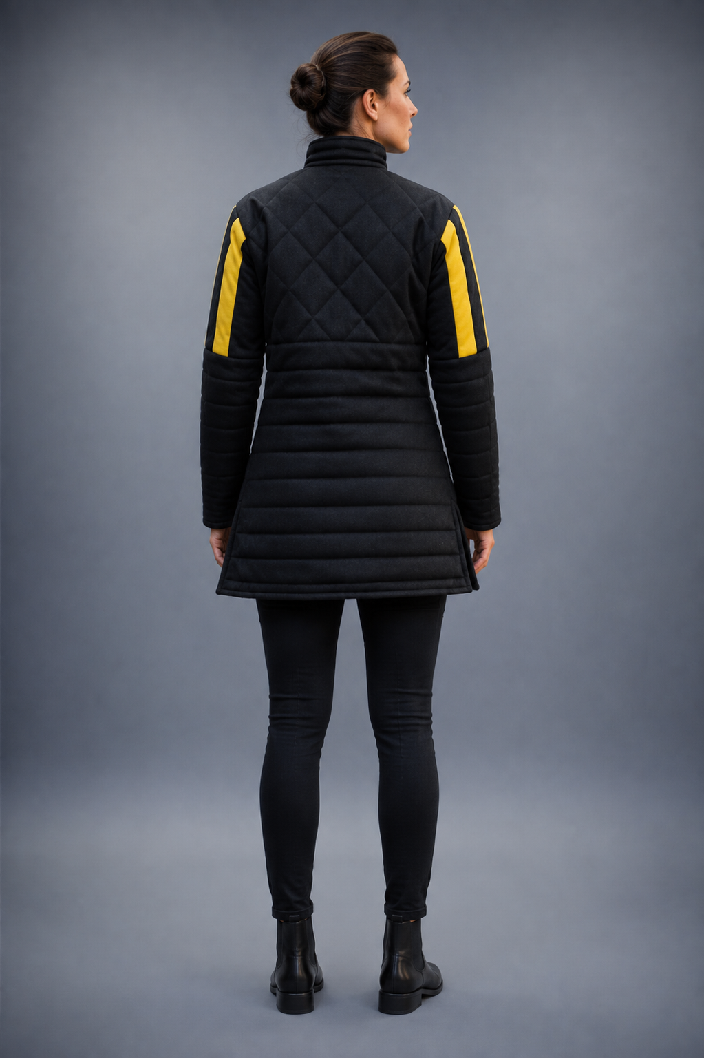 Women's Black & Yellow Medieval Quilted Gambeson – Padded Arming Coat for LARP, SCA & Historical Reenactment