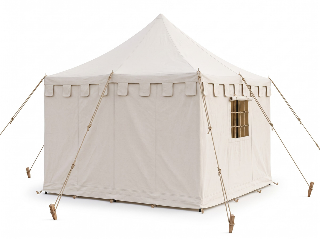 Medieval Canvas Pavilion Tent – White Historical Reenactment Camping & LARP Tent