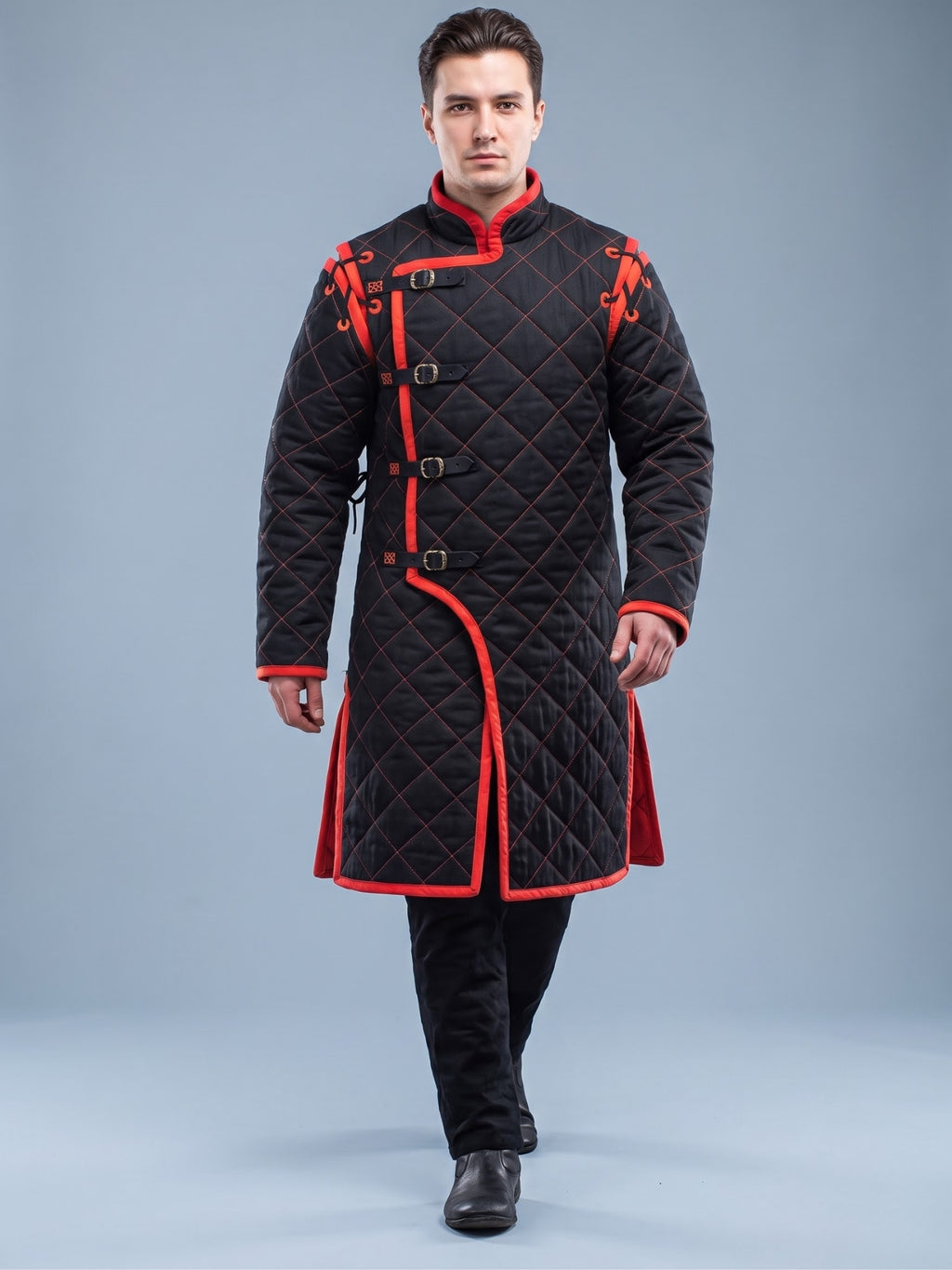 Black Medieval gambeson, Light Armor Coat, HEMA Medieval man costume, Black gambeson, Ren faire armor long sleeve