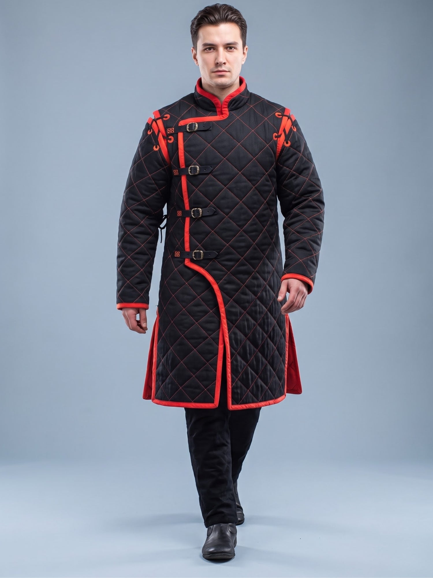 Black Medieval gambeson, Light Armor Coat, HEMA Medieval man costume, Black gambeson, Ren faire armor long sleeve