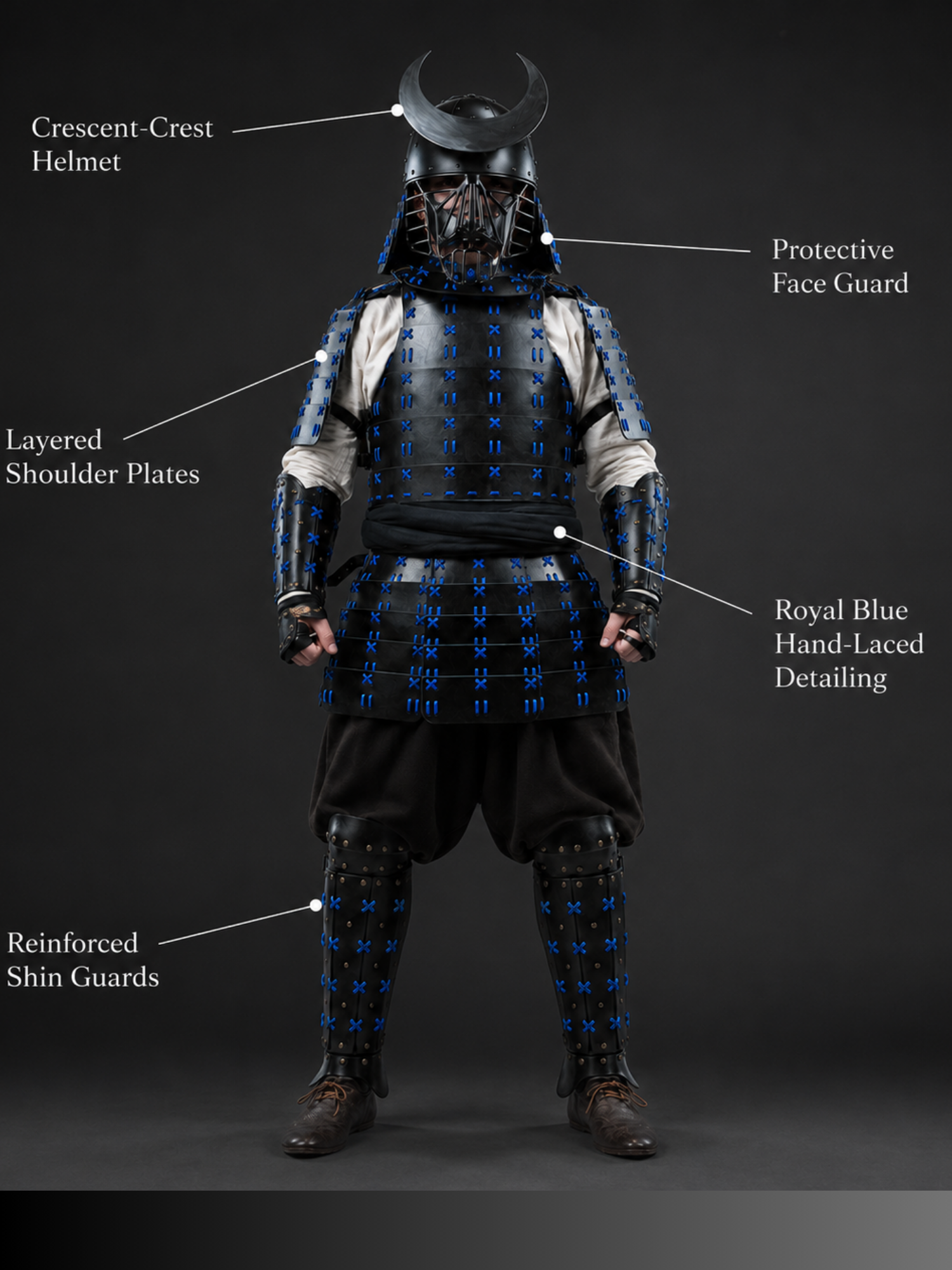Black & Royal Blue Samurai Armor Set – Crescent Crest Warrior Armor