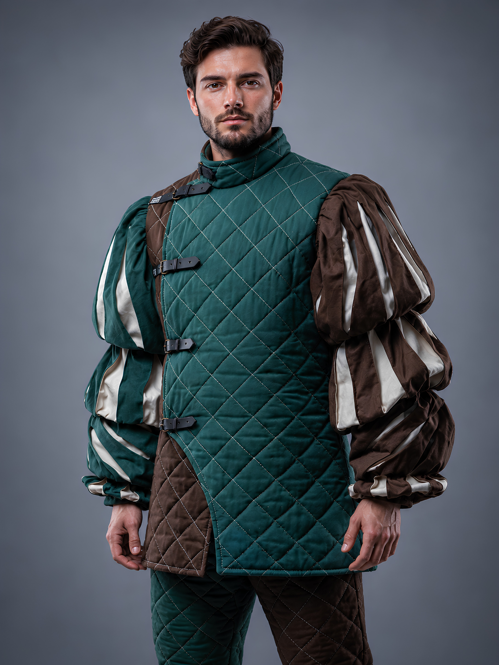 Men's Medieval Quilted Gambeson and Chausses Costume Set