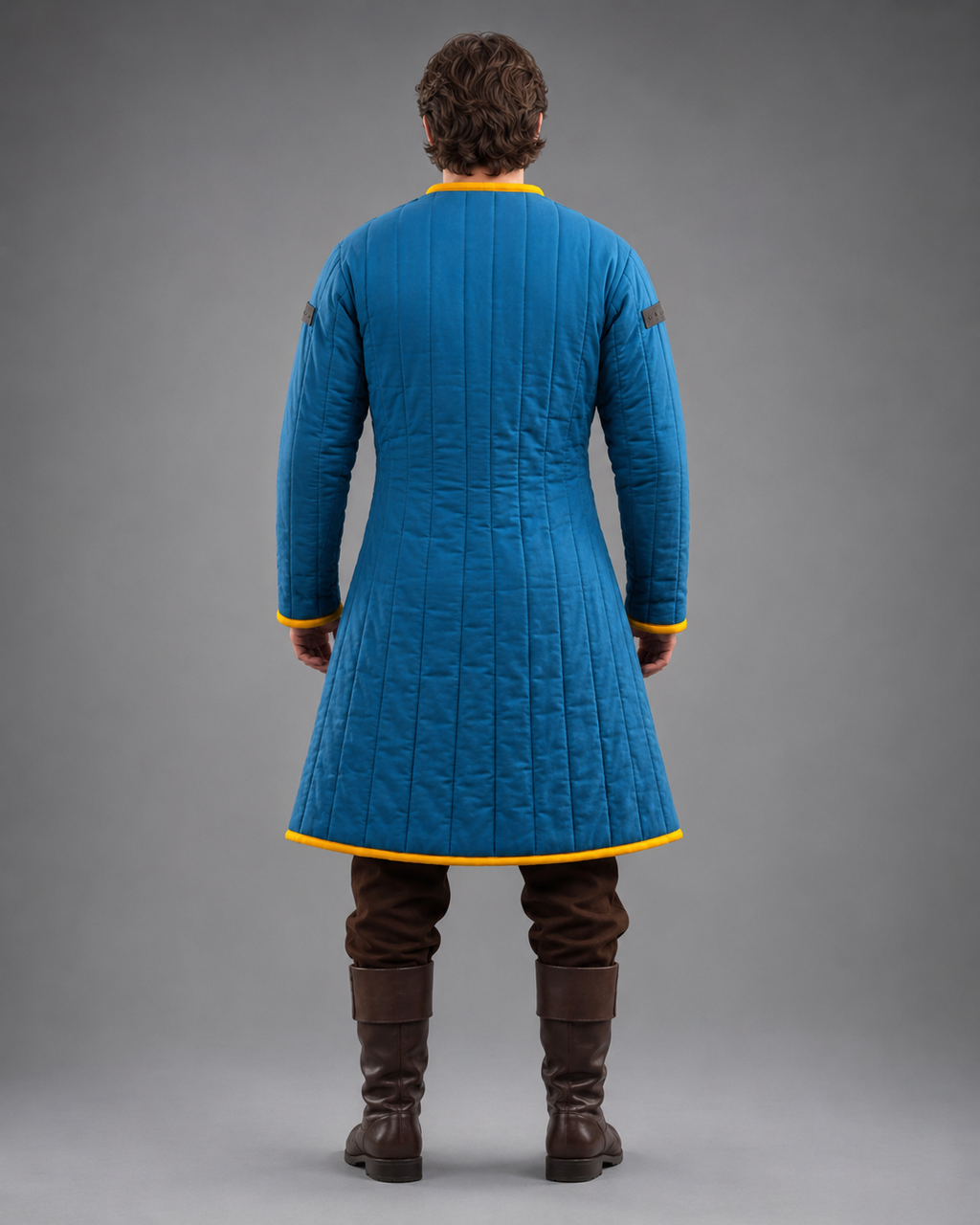 Men's Blue & Yellow Medieval Quilted Gambeson – Long Padded Arming Coat for LARP, SCA & Reenactment