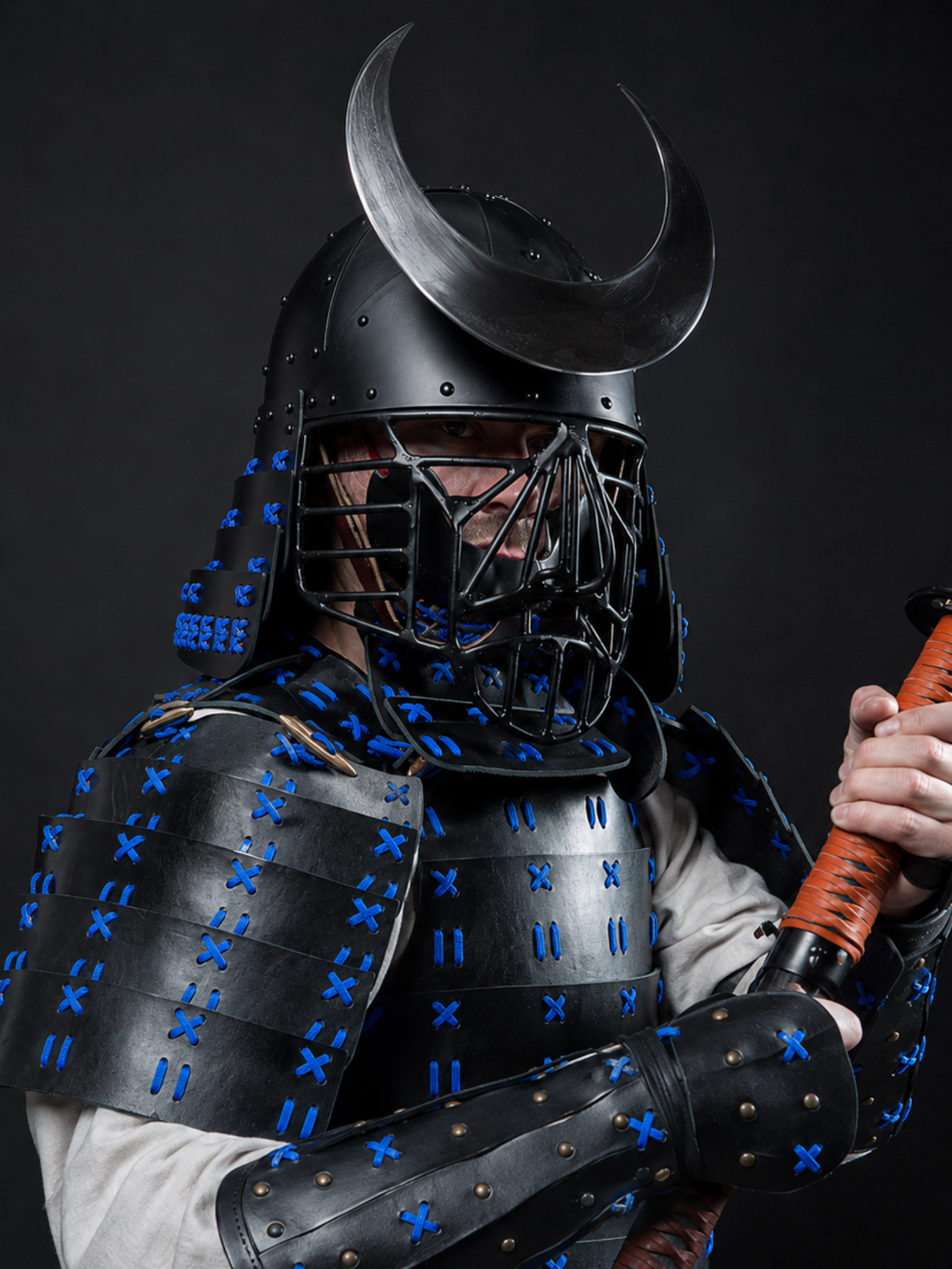 Black & Royal Blue Samurai Armor Set – Crescent Crest Warrior Armor