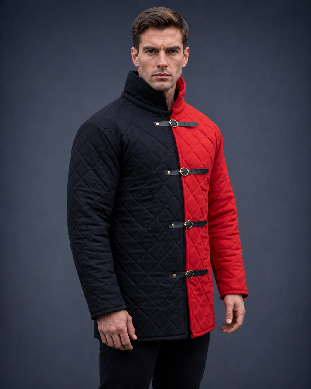 Men’s Medieval Red & Black Quilted Gambeson Jacket – Padded LARP Reenactment Armor Coat