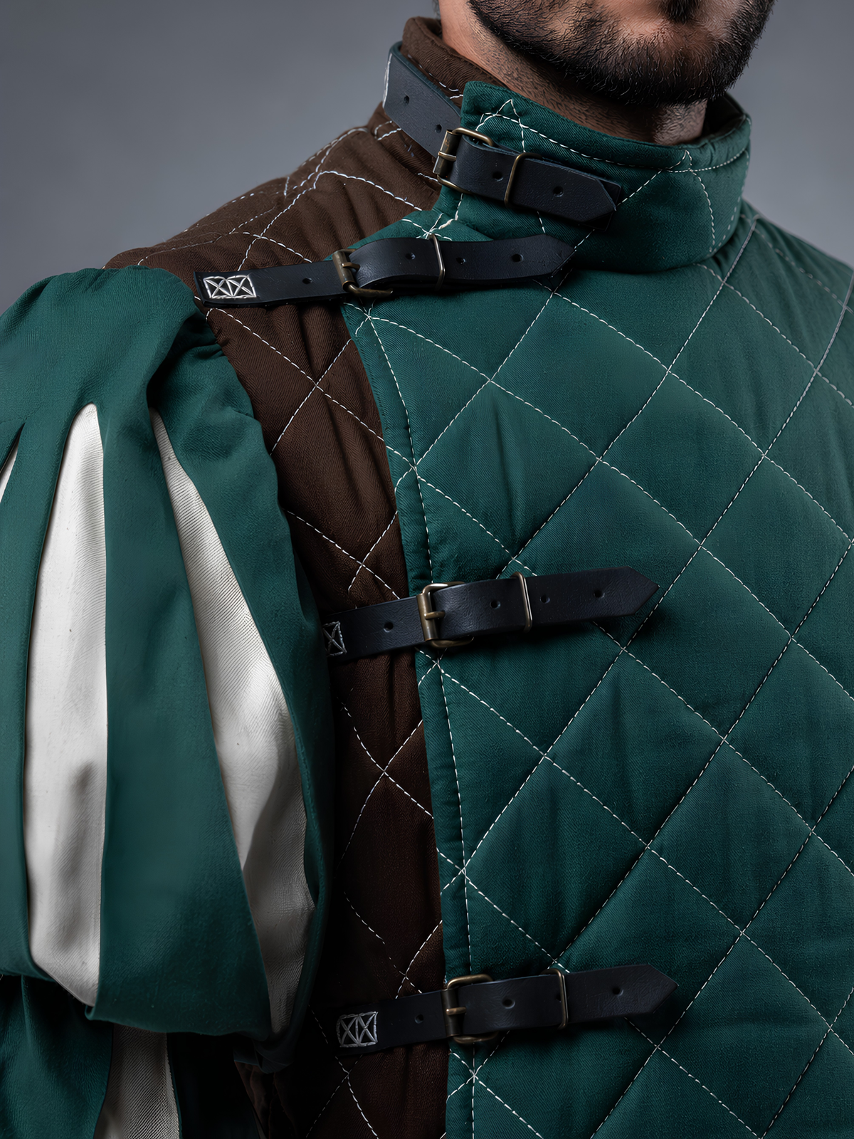 Men's Medieval Quilted Gambeson and Chausses Costume Set
