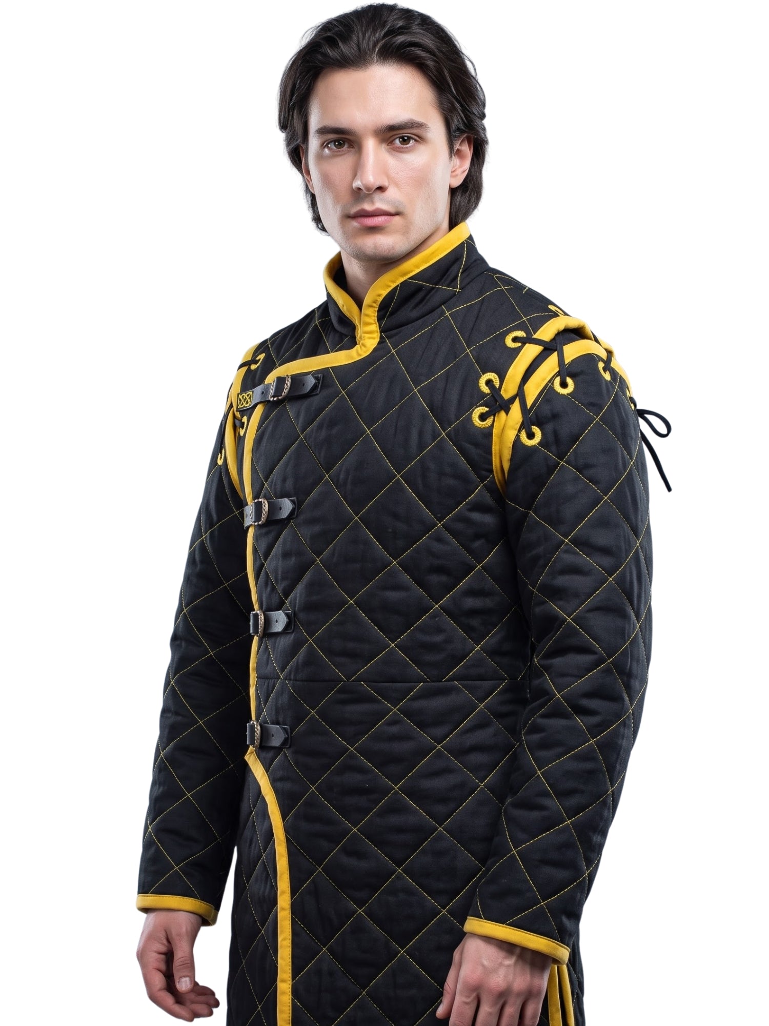 Black Medieval gambeson, Light Armor Coat, HEMA Medieval man costume, Black gambeson, Ren faire armor long sleeve