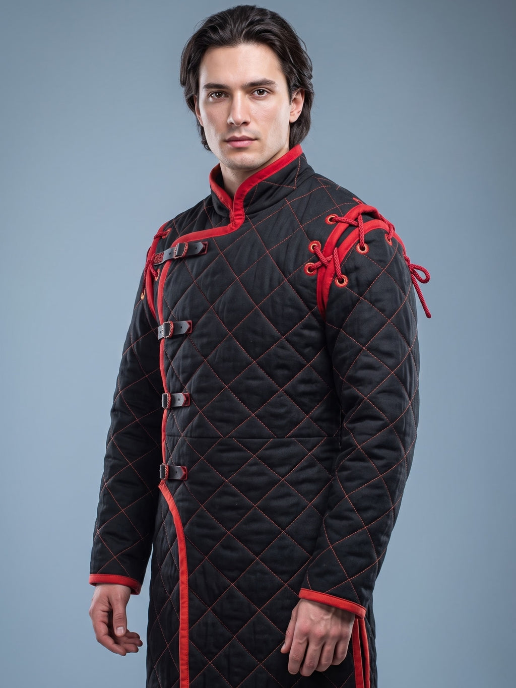 Black Medieval gambeson, Light Armor Coat, HEMA Medieval man costume, Black gambeson, Ren faire armor long sleeve
