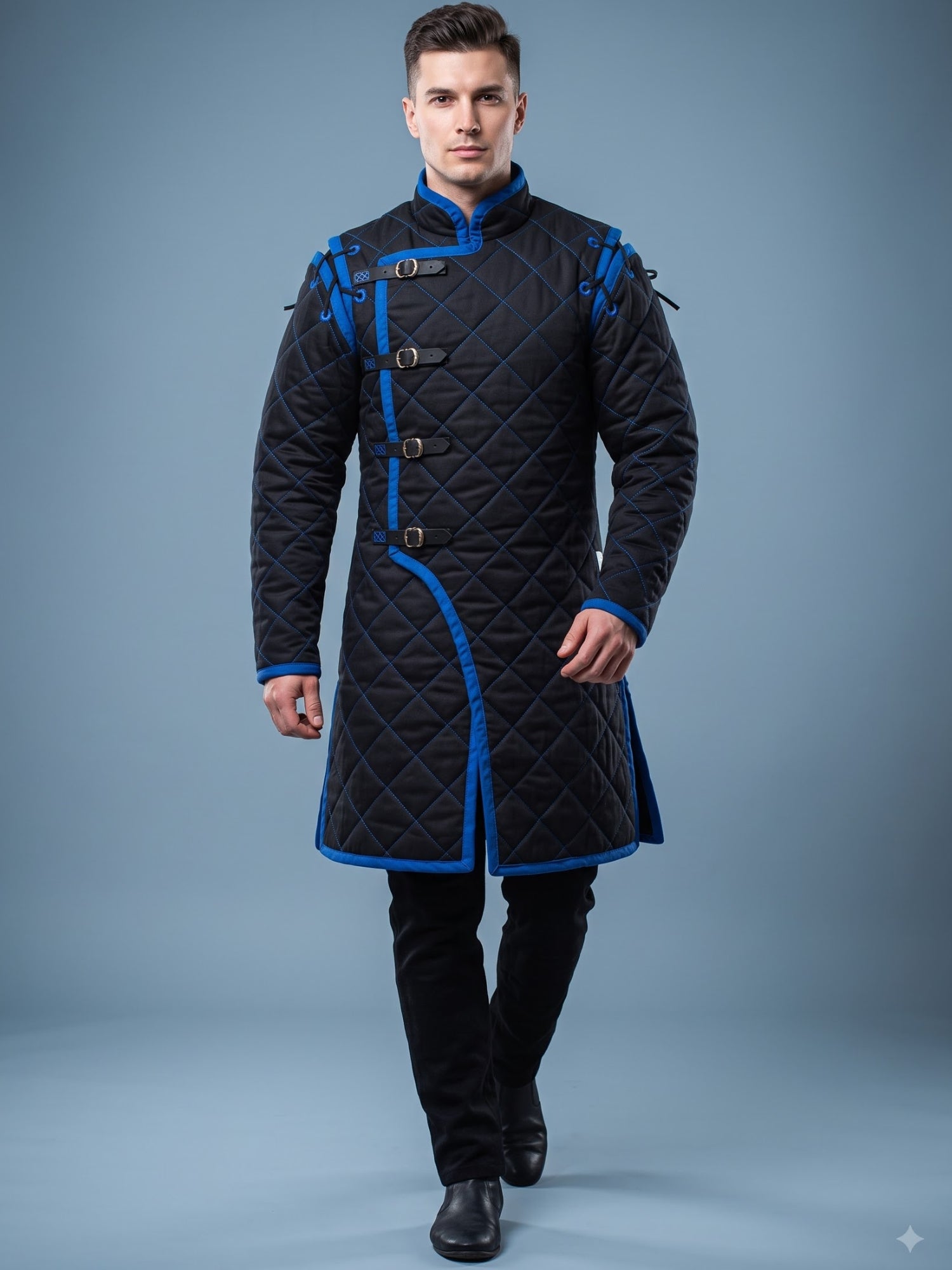 Black Medieval gambeson, Light Armor Coat, HEMA Medieval man costume, Black gambeson, Ren faire armor long sleeve