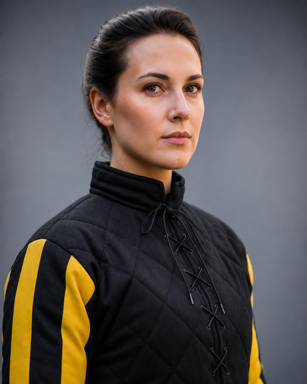 Women's Black & Yellow Medieval Quilted Gambeson – Padded Arming Coat for LARP, SCA & Historical Reenactment