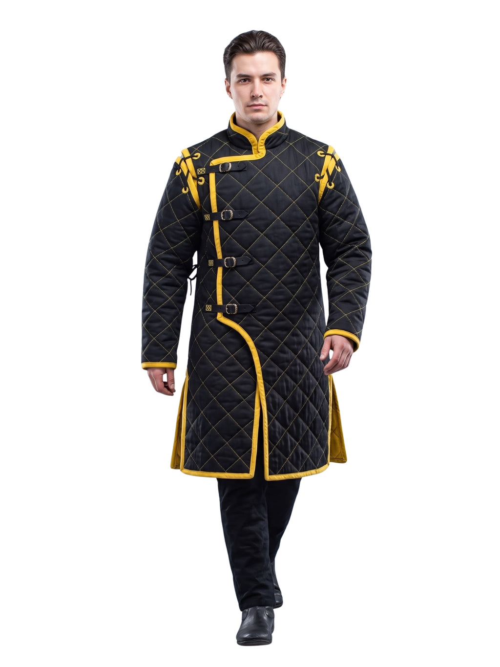Black Medieval gambeson, Light Armor Coat, HEMA Medieval man costume, Black gambeson, Ren faire armor long sleeve