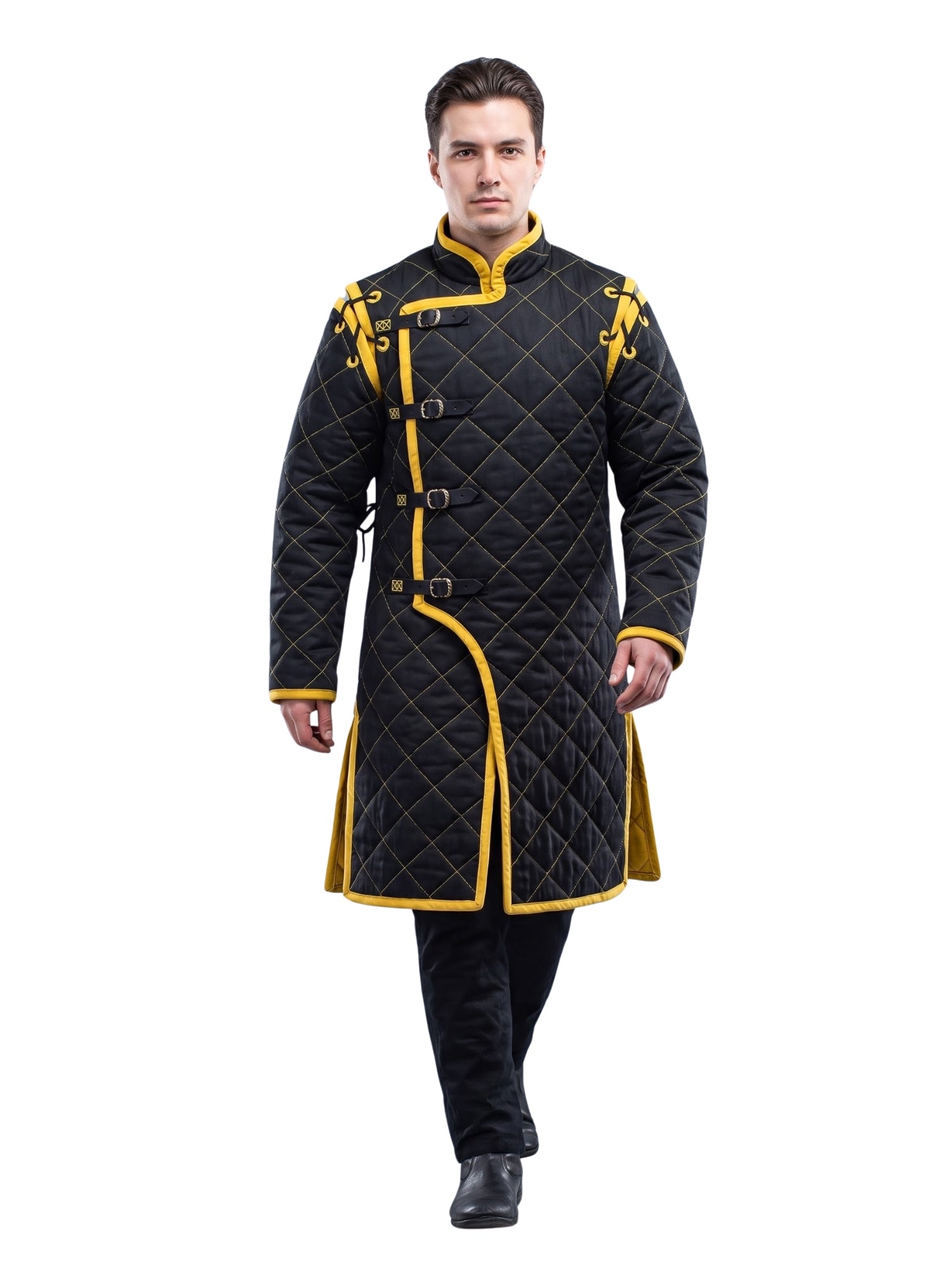 Black Medieval gambeson, Light Armor Coat, HEMA Medieval man costume, Black gambeson, Ren faire armor long sleeve