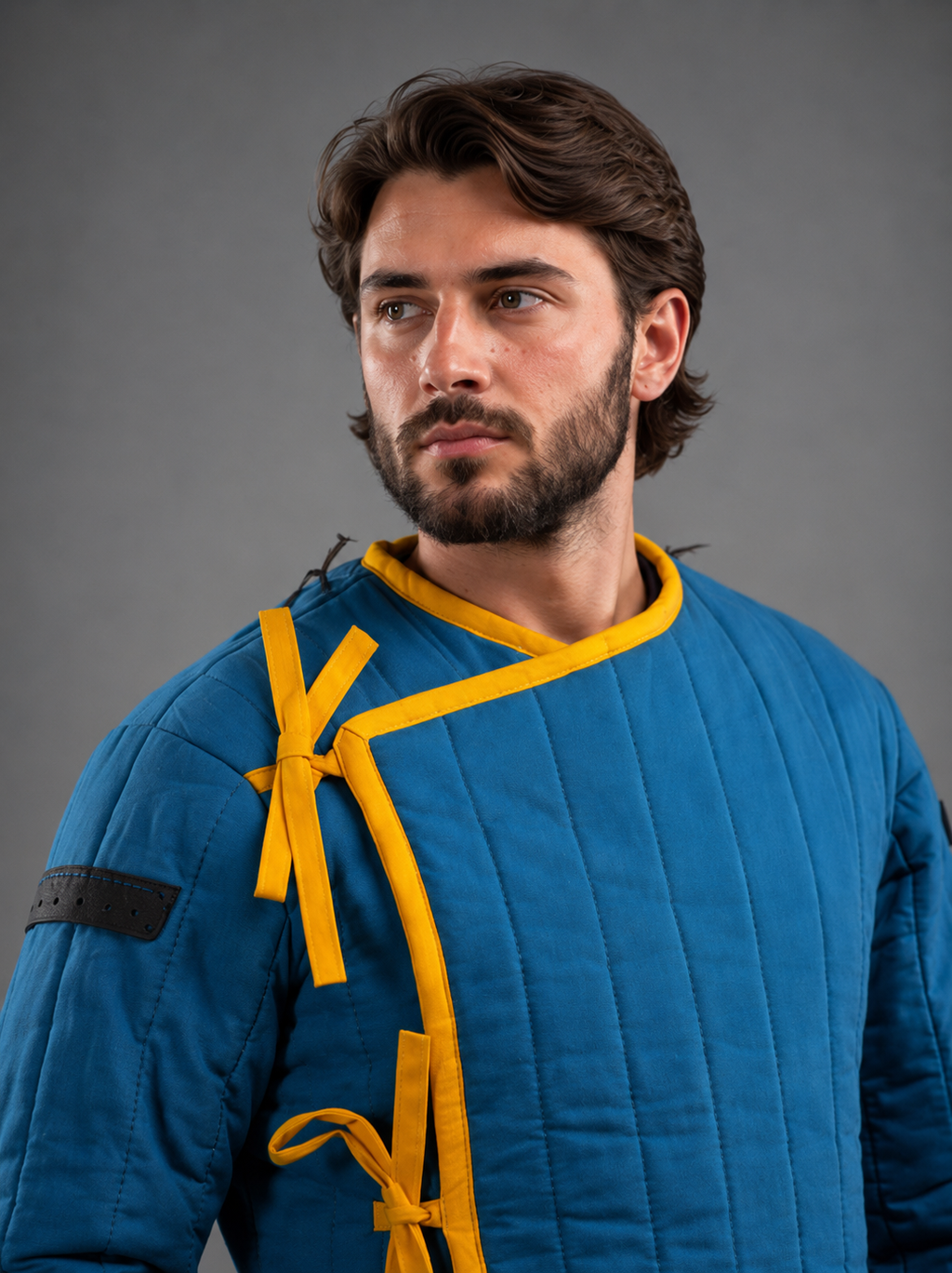 Men's Blue & Yellow Medieval Quilted Gambeson – Long Padded Arming Coat for LARP, SCA & Reenactment